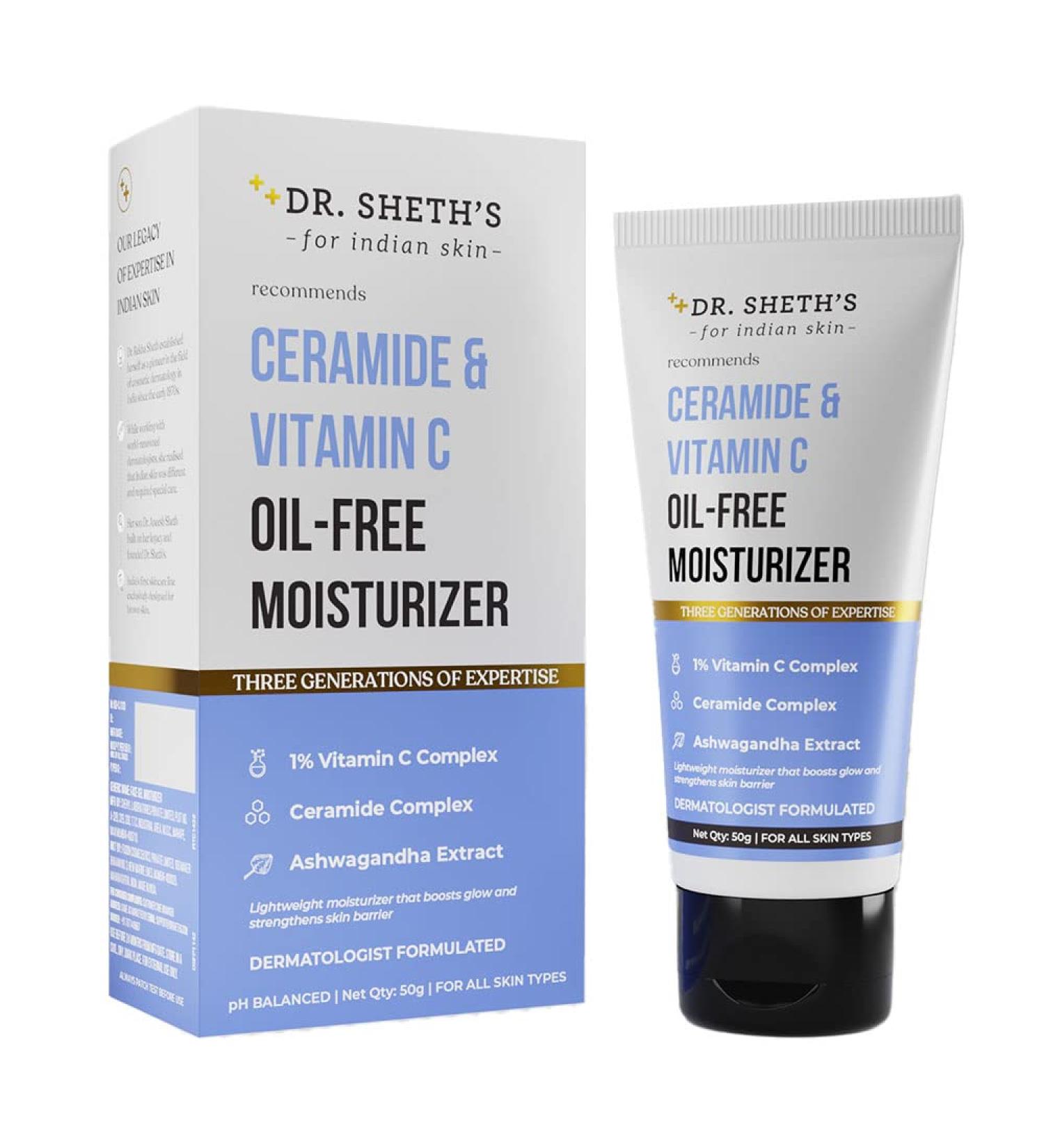 Dr. Sheth's Ceramide & Vitamin C Oil-Free Face Moisturizer | Enhances Glow & Strengthens Skin Barrier | Deeply Hydrates | Lightweight for All Skin Types | 1.76 Oz/50 g - Buy Online on GoSupps.com