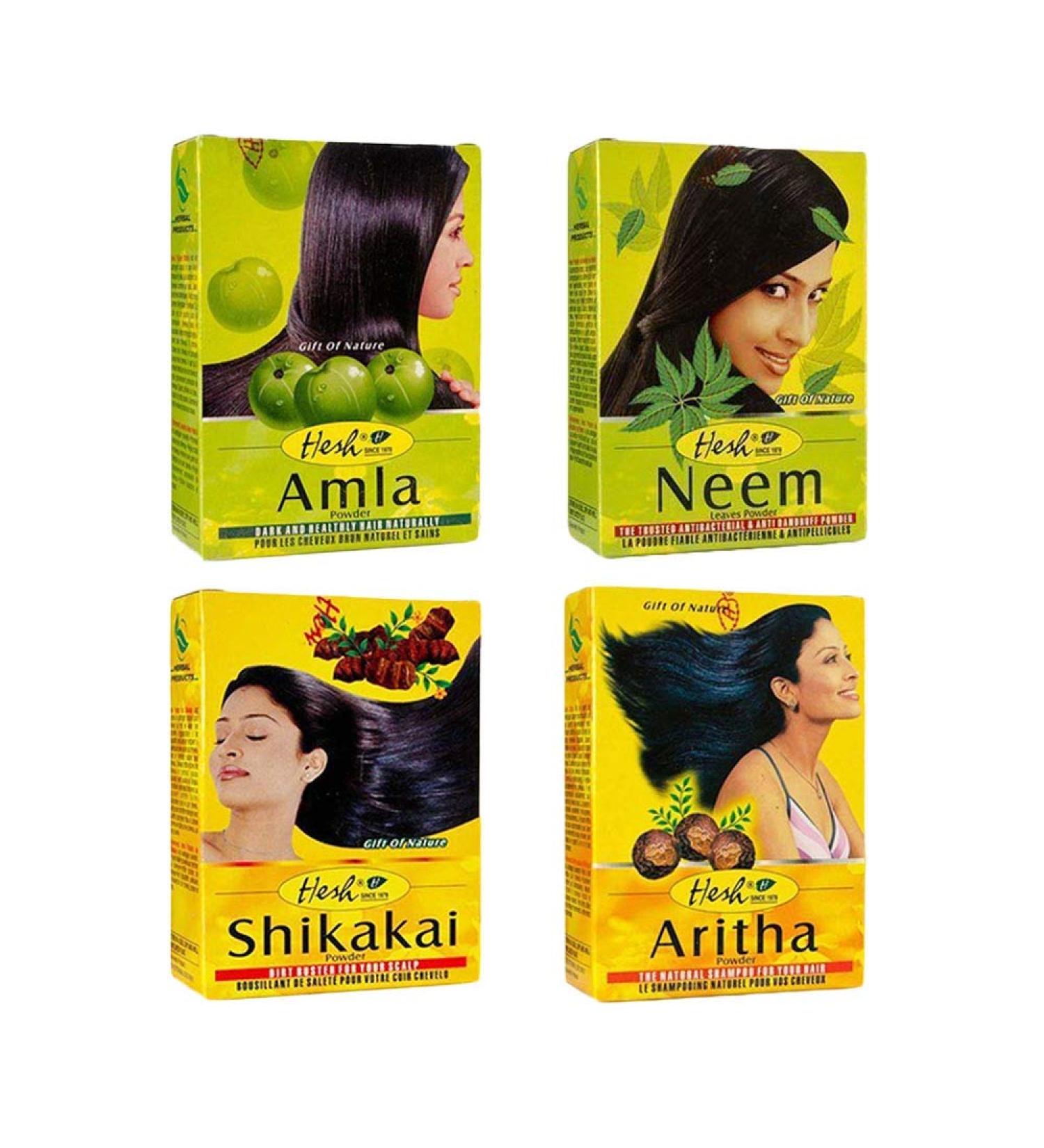 Hesh Herbal Hair Care Combo Pack - Amla, Neem, Shikakai, Aritha Powder 100G each - Buy Online on GoSupps.com
