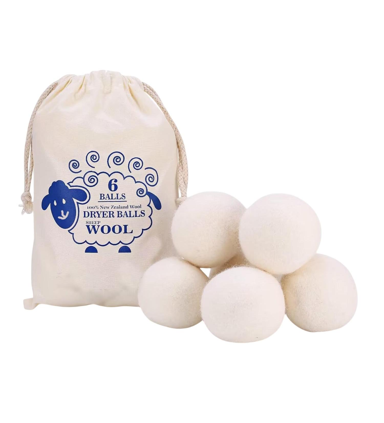 Qiaogle Wool Dryer Balls 6 Pcs Reusable Wool Dryer Balls Natural Fabric Softener Reduces Clothing Wrinkles and Saves Drying Time Natural Handmade Baby Safe & Unscented - Buy Online on GoSupps.com