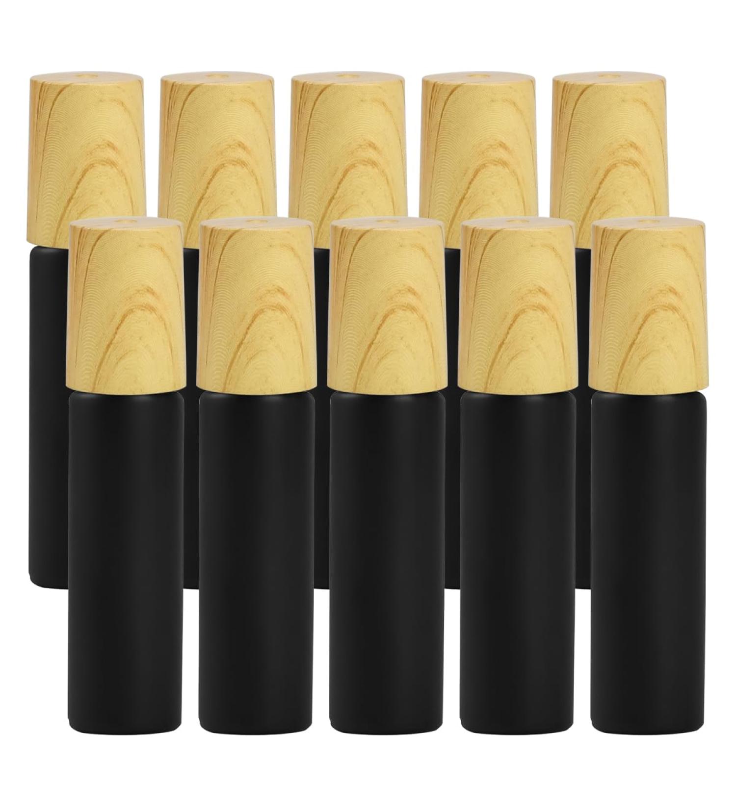 10pcs Black Frosted Glass Essential Oil Roller Bottles with Stainless Steel Roller Balls - 10ml Empty Perfume Bottles (Black) - Buy Online on GoSupps.com