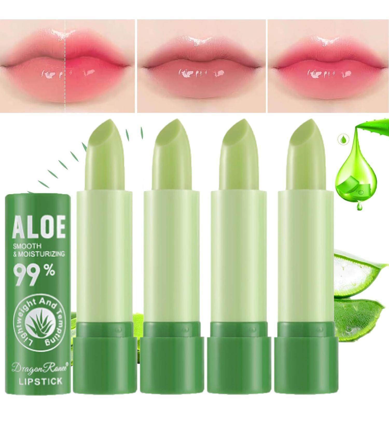 4 Pcs Aloe Vera Color Changing Lipstick - Long-Lasting Moisturizing Lip Balm for Women | Nutritious Temperature-Responsive Magic Lip Stick - Buy Online on GoSupps.com