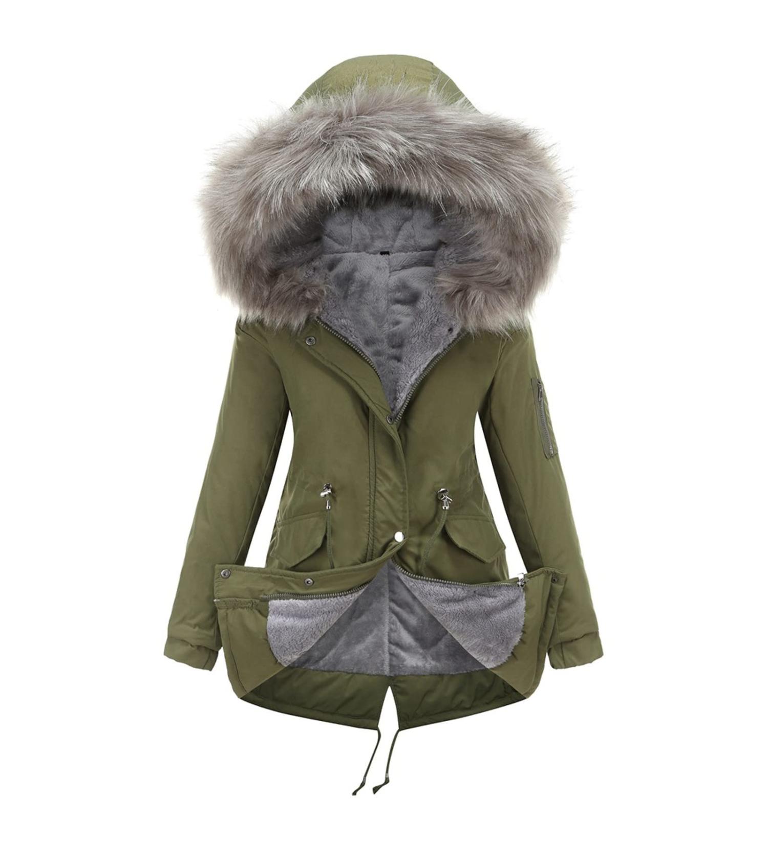 Hanxiulin Oversize Winter Coat for Women - Plush Hoodie Jacket Windproof Fleece Parka Plus Size XXL Green - Buy Online on GoSupps.com