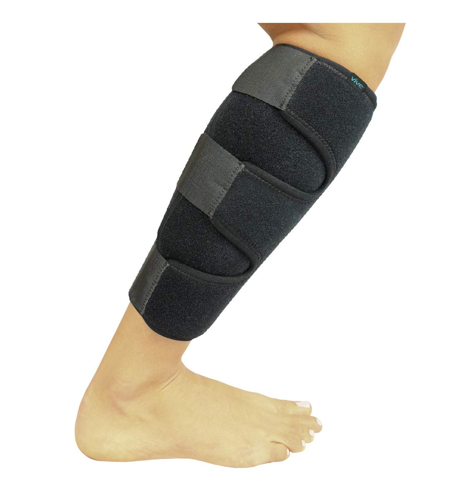Vive Calf Brace - Adjustable Shin Splint Support for Men and Women - Lower Leg Compression Wrap for Pain Relief and Circulation Boost - Black Calf Sleeve - Buy Online on GoSupps.com