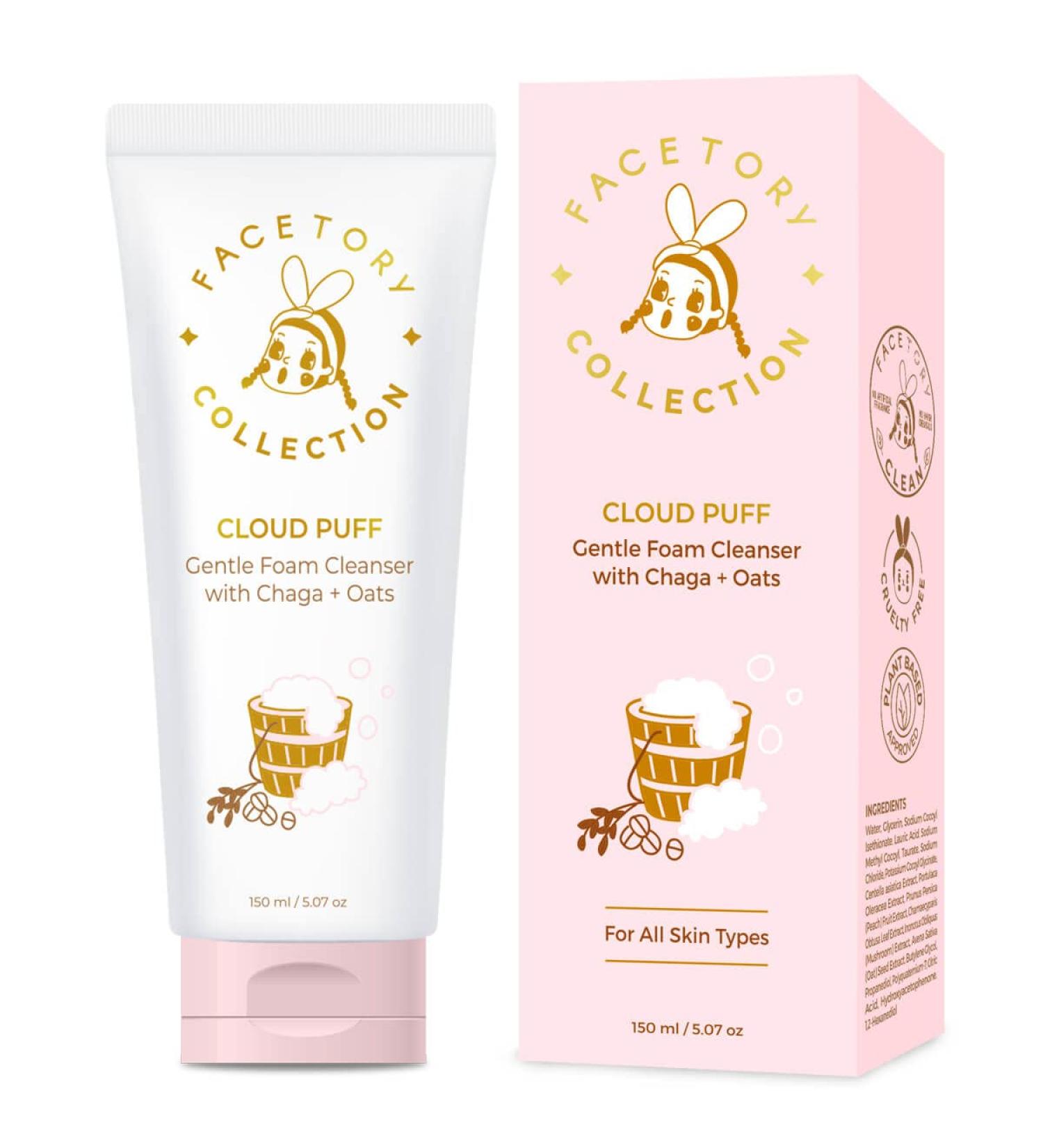 FaceTory Cloud Puff Gentle Foam Cleanser - 150 ml - Moisturizing Face Wash with Chaga and Oats Extract for All Skin Types - Buy Online on GoSupps.com