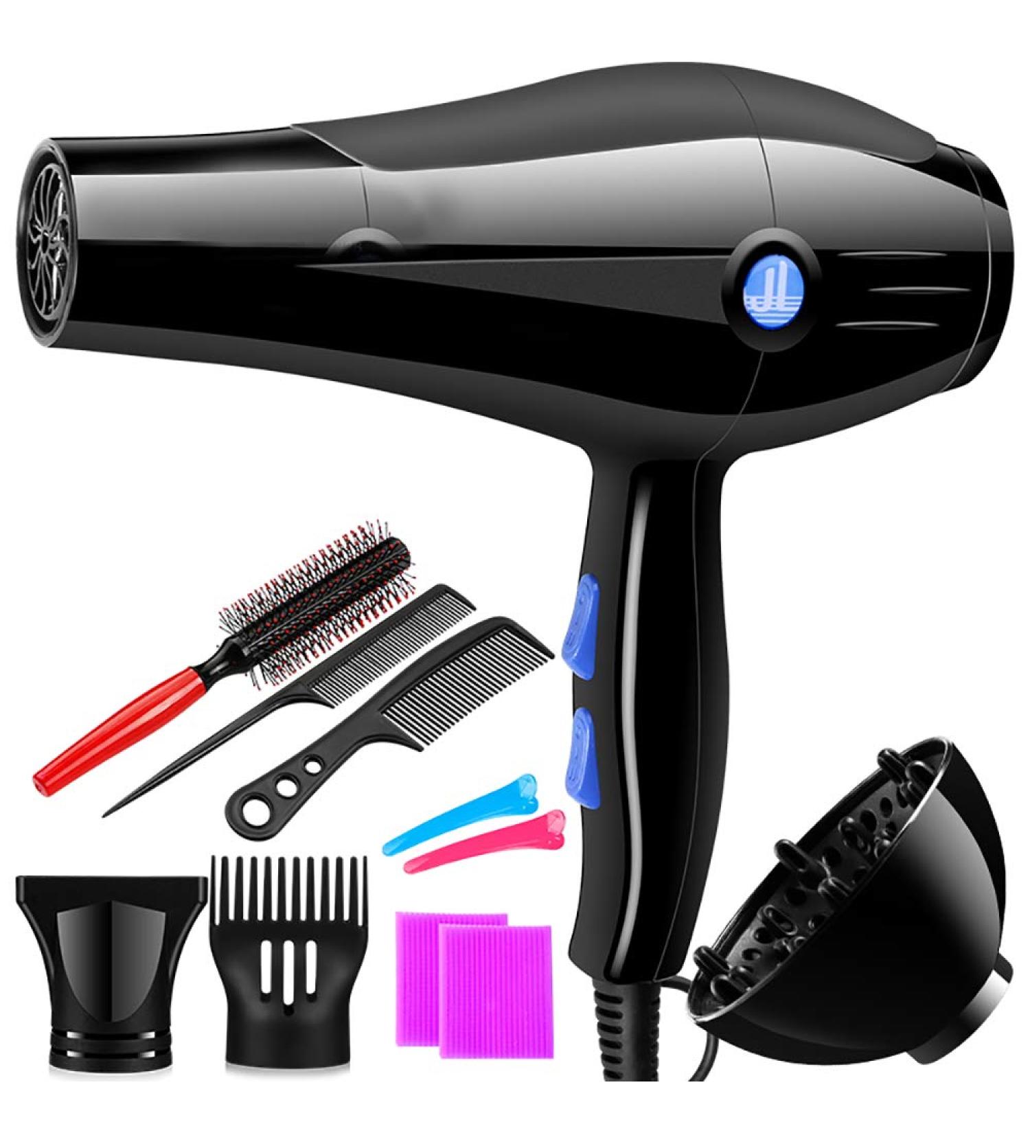 2000W hair dryer with diffuser professional hair dryer (collector comb tuyer styling hood curling comb pointed comb flat comb hair clip *2) SHPEHP-black - Buy Online on GoSupps.com