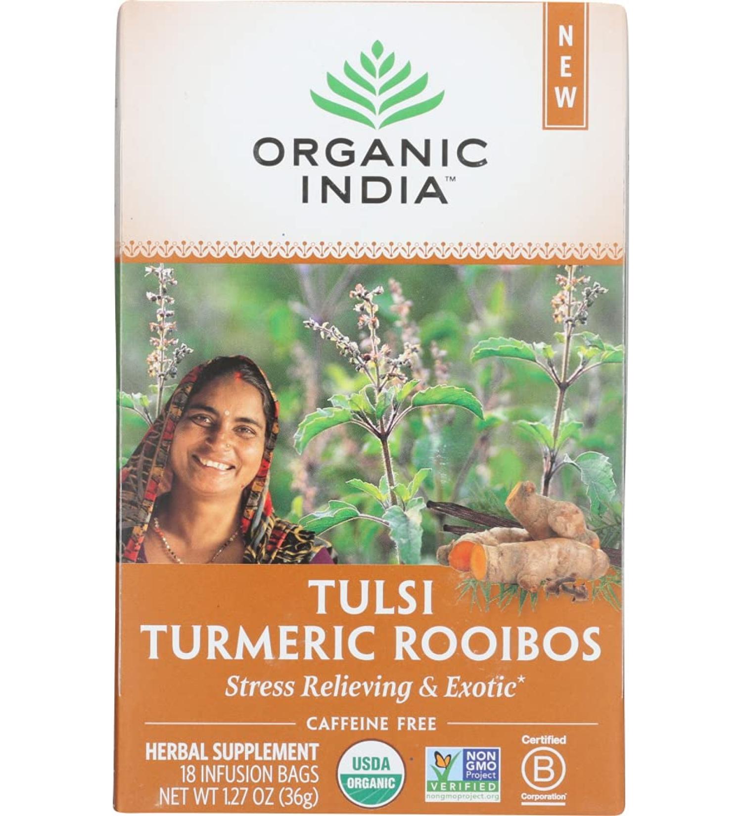 Organic India Tulsi Infusion Tea - Turmeric Rooibos | 18 CT - Herbal Wellness - Buy Online on GoSupps.com