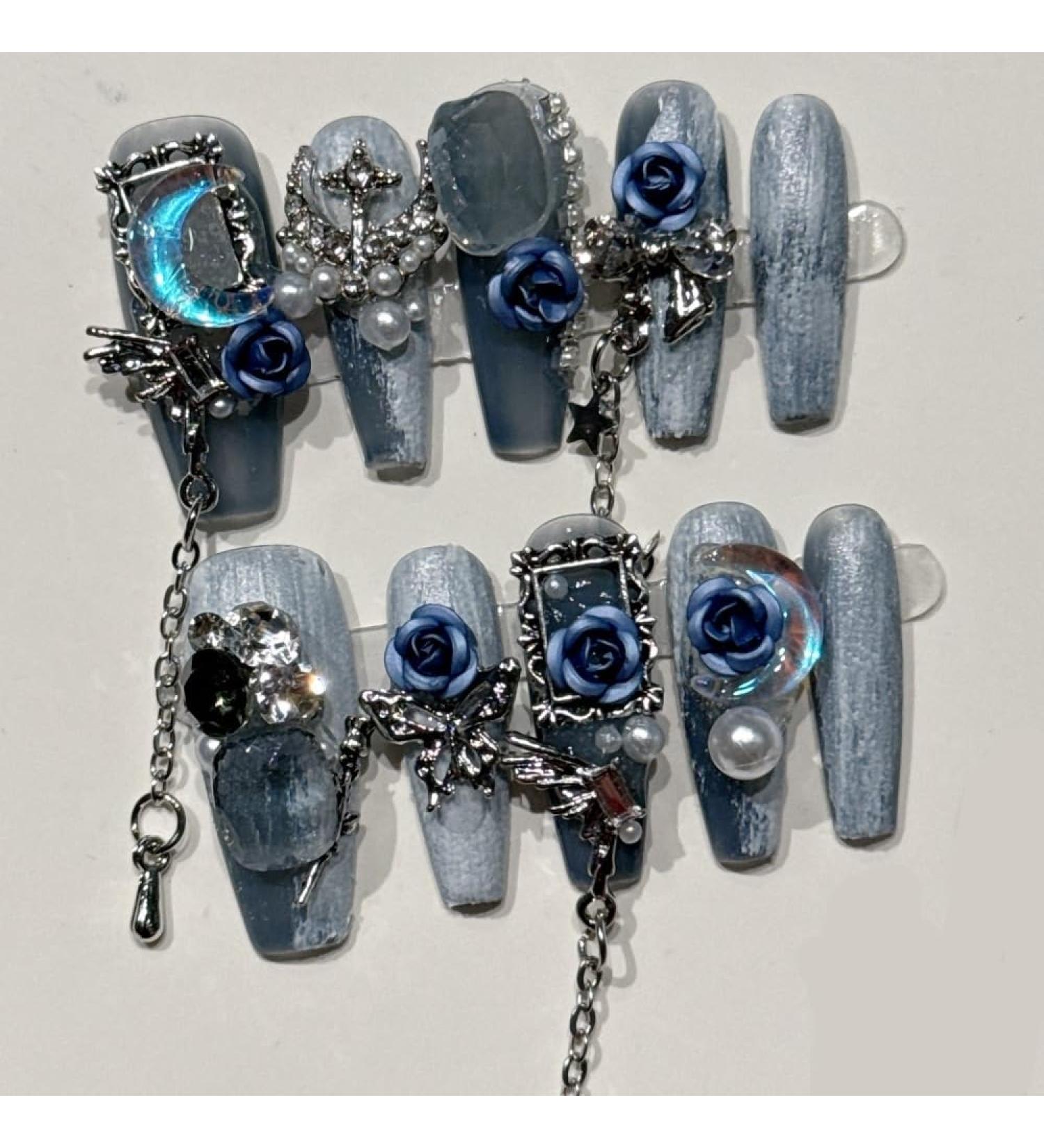 Handmade Nail Wearing Heavy Industry Nail Flashing Rose Spicy Girl Nail Removable False Nails(Size:M) - Buy Online on GoSupps.com