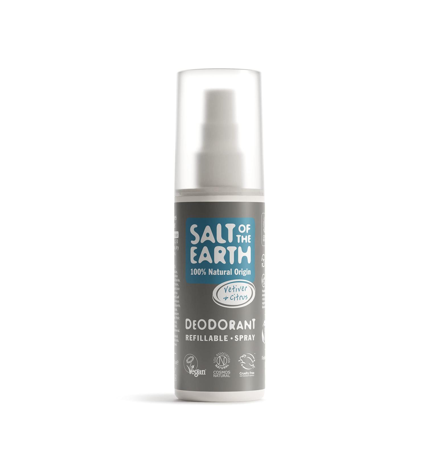 Salt of the Earth Refillable Natural Deodorant Spray 100% Natural Origin Ingredients - Vegan Long Lasting Protection Suitable For Women Men & Kids - 100ml (Vetiver & Citrus) Vetiver & Citrus 100 ml (Pack of 1) - Buy Online on GoSupps.com