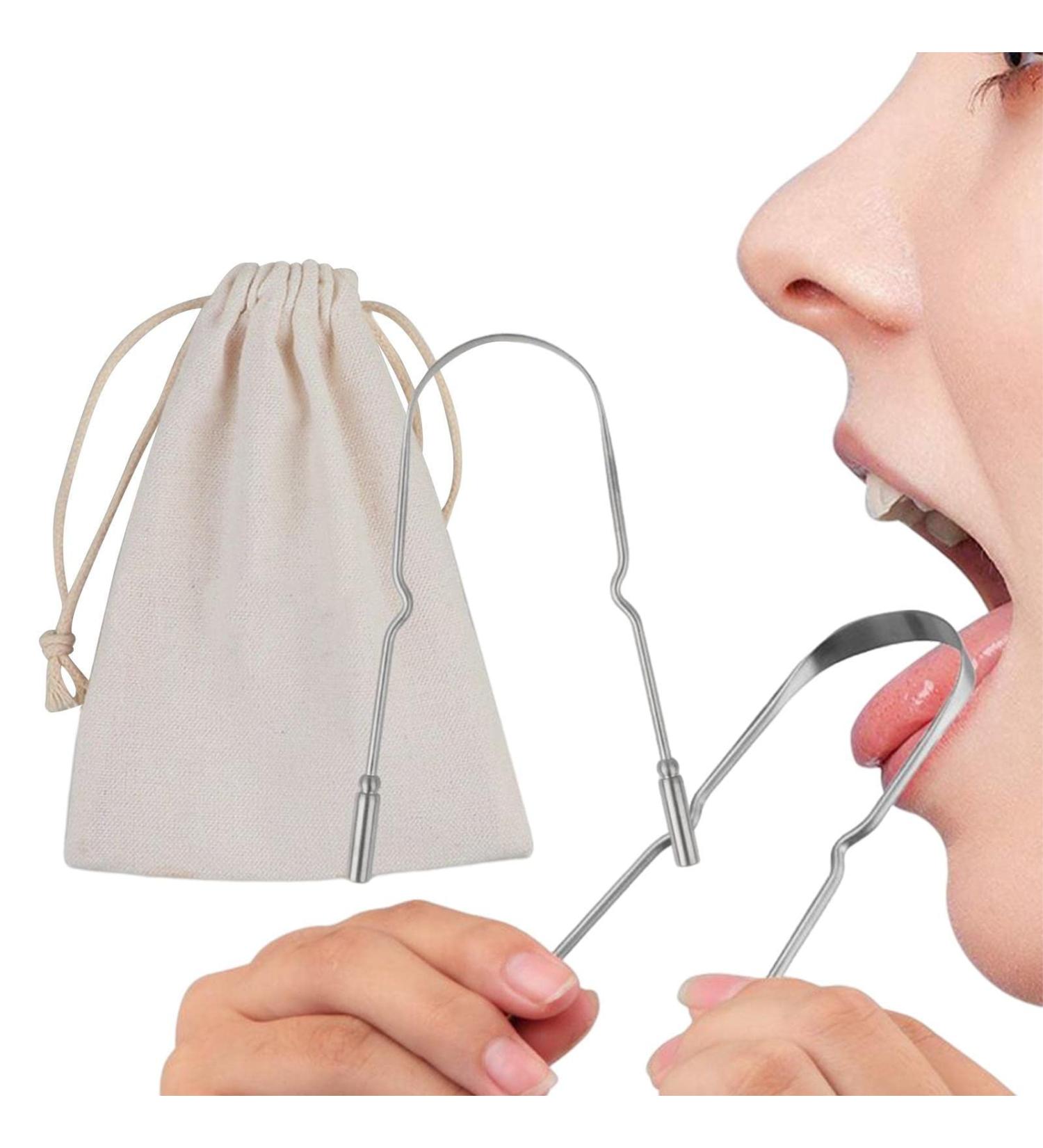 Tebinzi Tongue Scraping Tool for Adults | Stainless Steel U-Shaped Tongue Cleaner | Healthy Oral Hygiene & Bad Breath Solution | Includes Silver Travel Bag - Buy Online on GoSupps.com