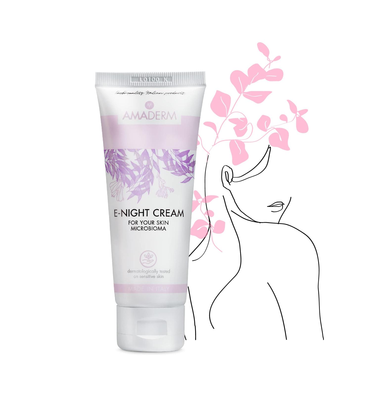 AMADERM E-NIGHT Moisturizing Night Face Cream with Prebiotics and Probiotics | Antioxidant Effect with Shea Butter Inulin and Vitamin E | SILICONE AND PARABEN FREE 75ml - Buy Online on GoSupps.com