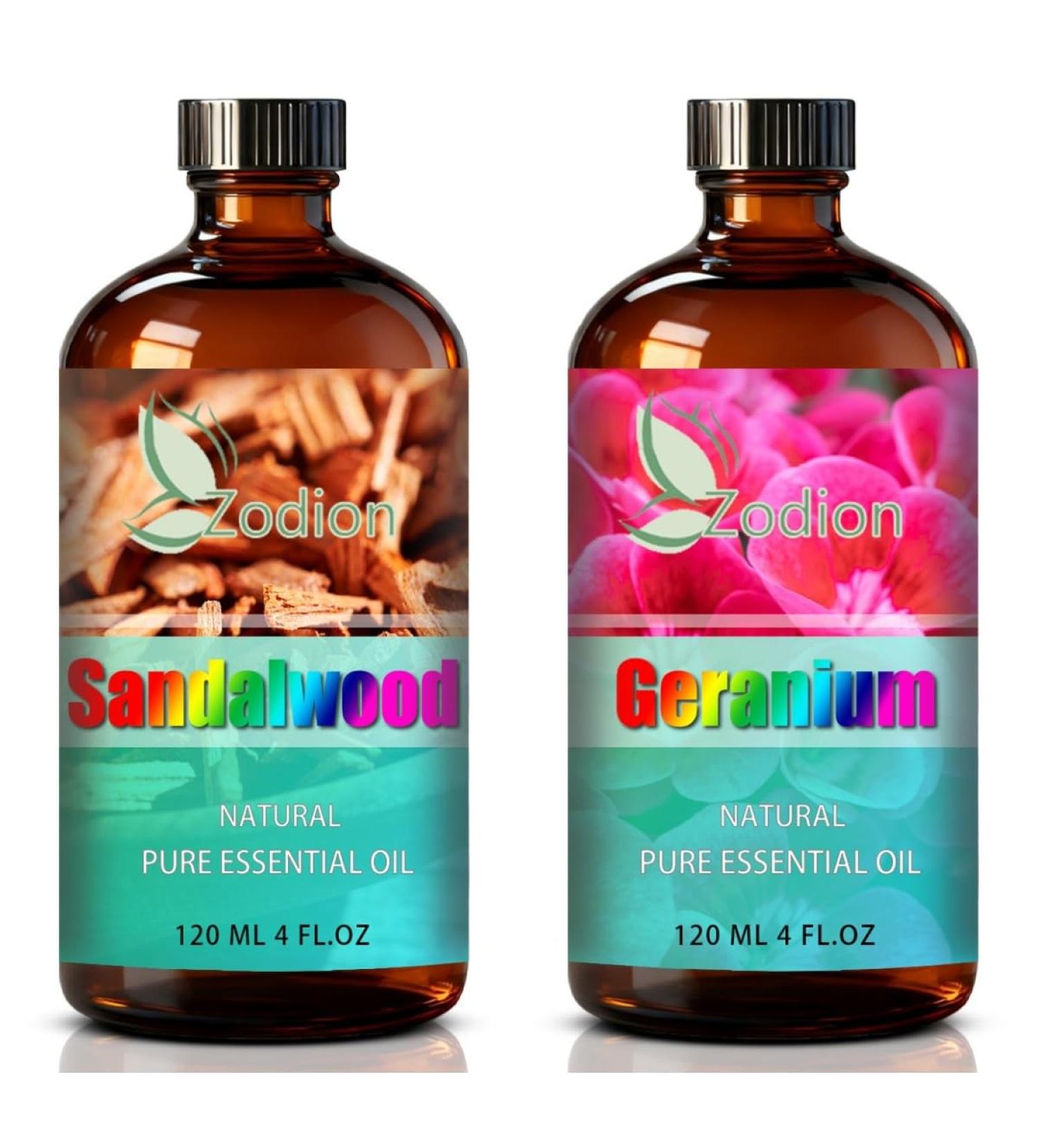 Geranium Essential Oil 4 Fl Oz and Sandalwood Essential Oil 4 Fl Oz - Geranium & Sandalwood Oil for Diffuser Aromatherapy Home Fragrance Skin & Hair Care DIY Candle & Soap Making Yoga - Buy Online on GoSupps.com