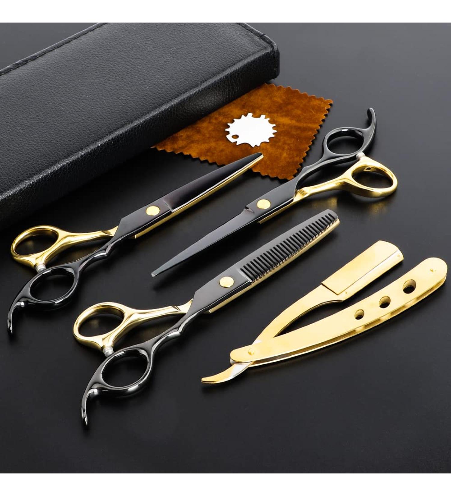 Professional Black Gold Hairdressing Scissors Set | Stainless Steel Barber Hair Cutting & Thinning Shears | Salon Quality Multifunctional Tools for Mother Father's Gift - Buy Online on GoSupps.com