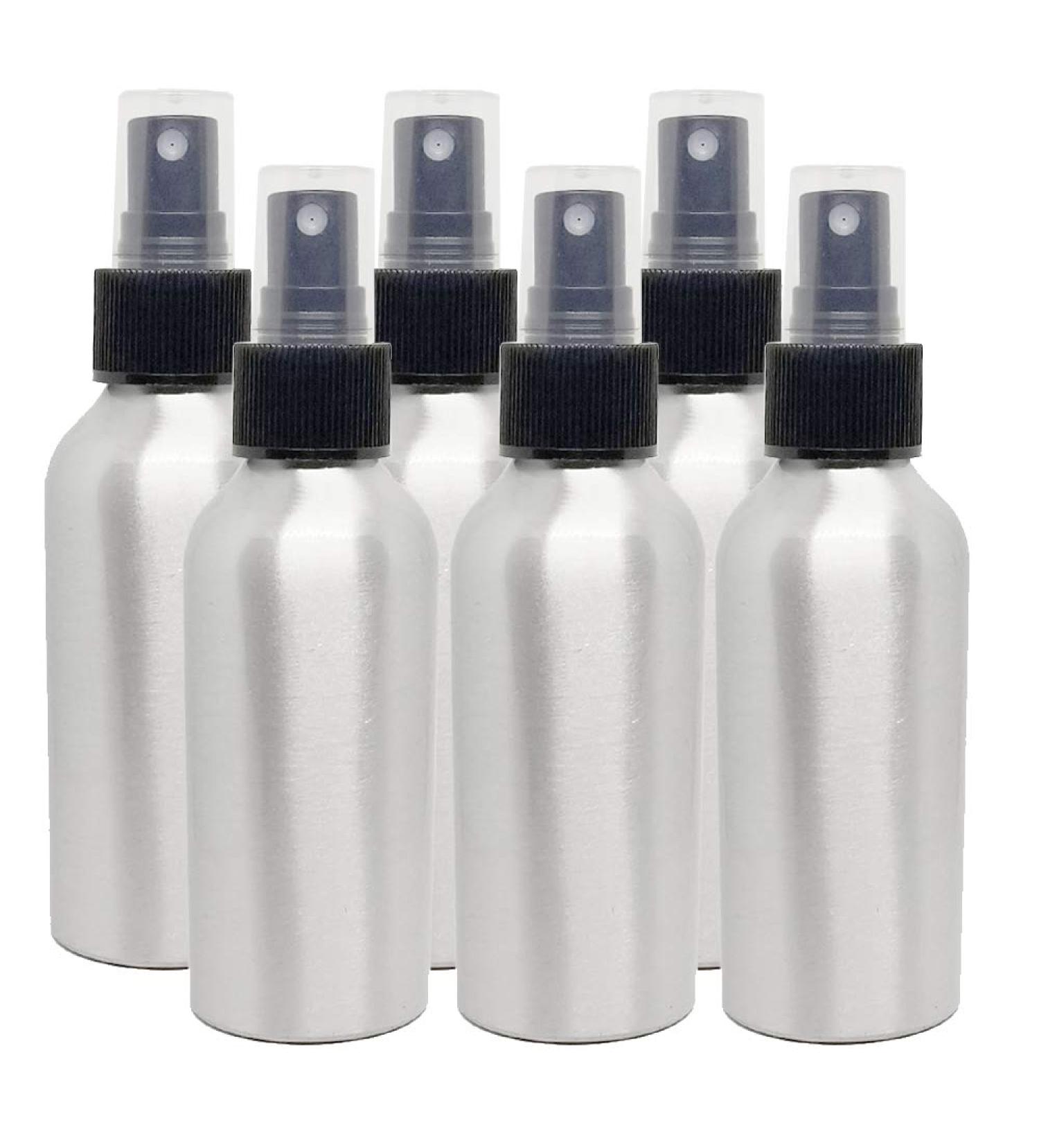 4 fl oz Aluminum Bottle with Black Fine Mist Spray Cap (6 Pack) 6 Count (Pack of 1)
