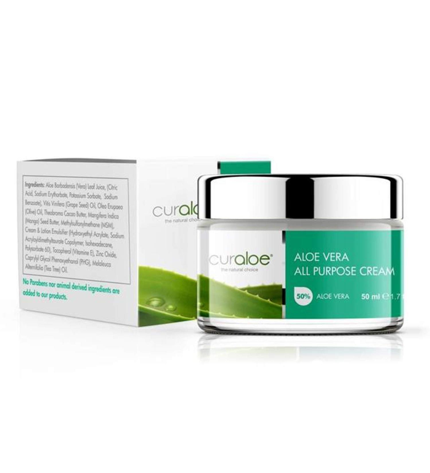 Curaloe Aloe Vera All Purpose Cream | 65% Organic Aloe Vera Gel | Multi-Use Moisturizing Beauty Lotion for Face Skin & Body | Natural Anti-Aging & Soothing Care - Buy Online on GoSupps.com