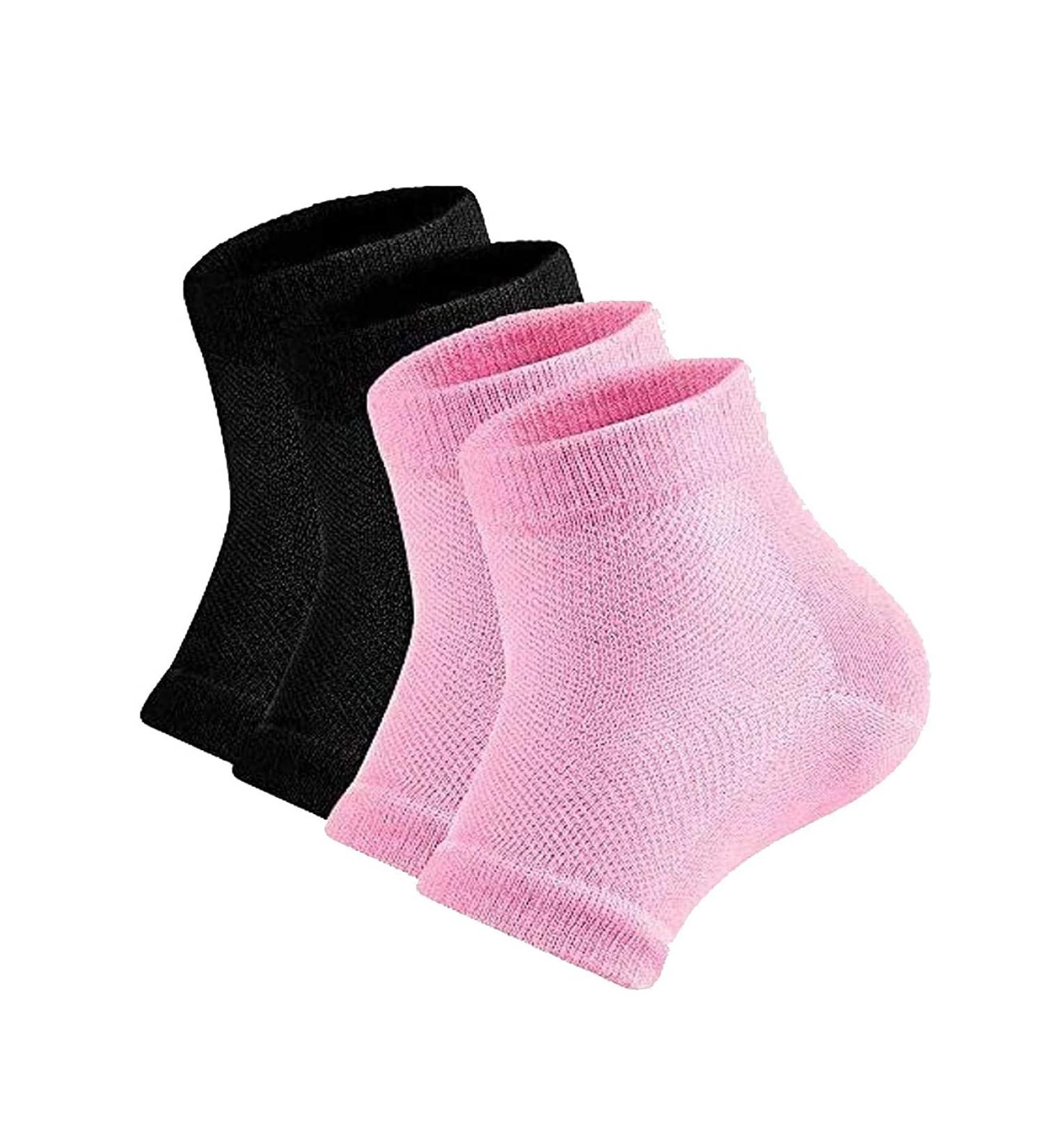 Moisturizing Gel Heel Socks - 2 Pairs Black & Pink - Relieve Heel Pain, Soft & Comfortable for Day and Night Care - Suitable for Men and Women - Buy Online on GoSupps.com