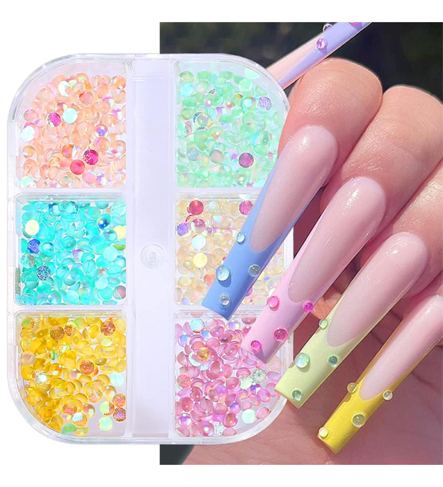 Aurora Mermaid Beads Nail Charms | Crystal Beads Gems for Nail Art Decoration | 6 Grids Mixed Color Rhinestones | DIY 3D Bubble Accessories for Acrylic Nails - Buy Online on GoSupps.com