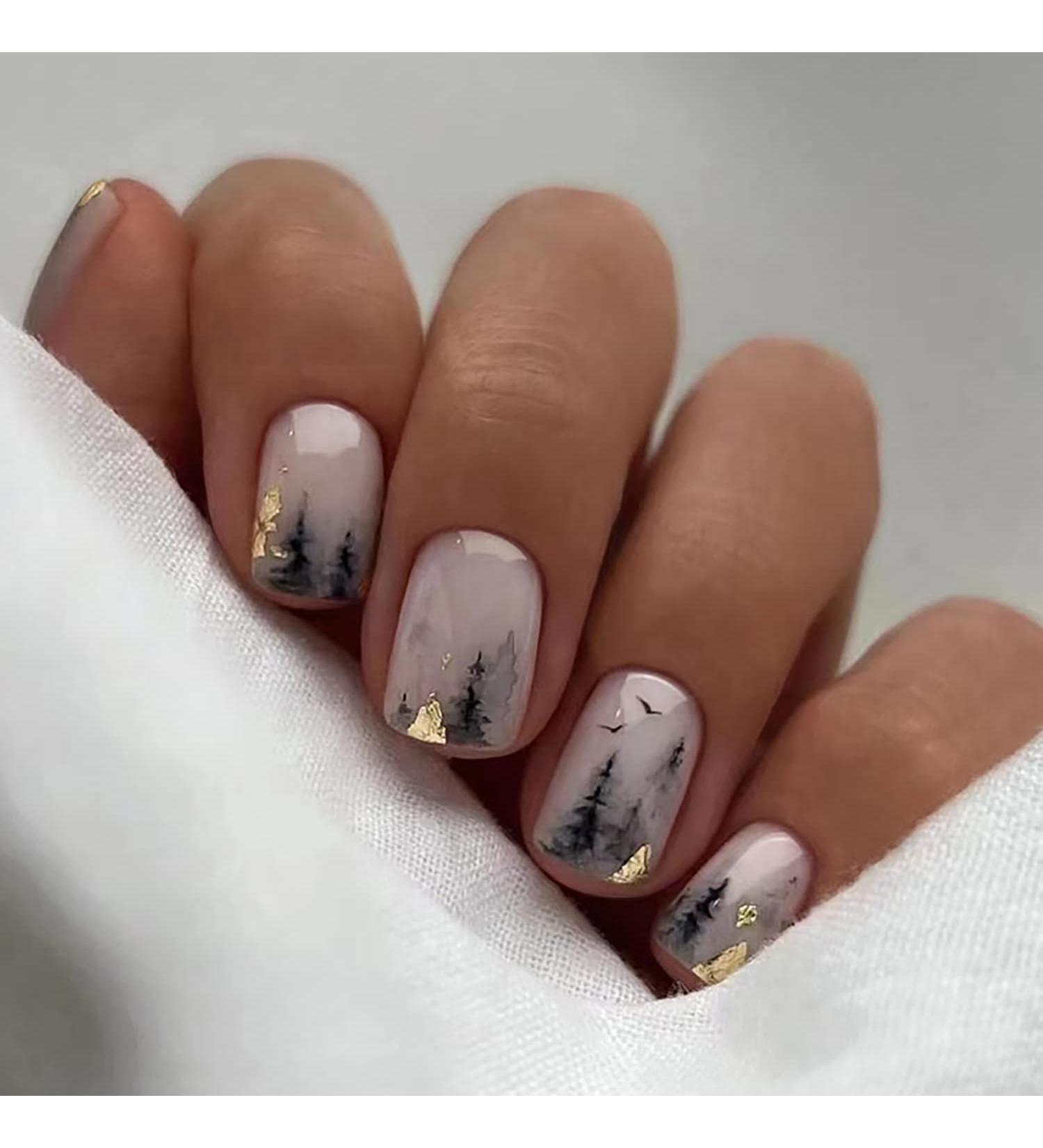 24 Pcs Short Full Cover Press on Nails with Cute Designs - Nude Pink Square False Nails for Women - Glossy Acrylic Fake Nails for Nail Art - Buy Online on GoSupps.com