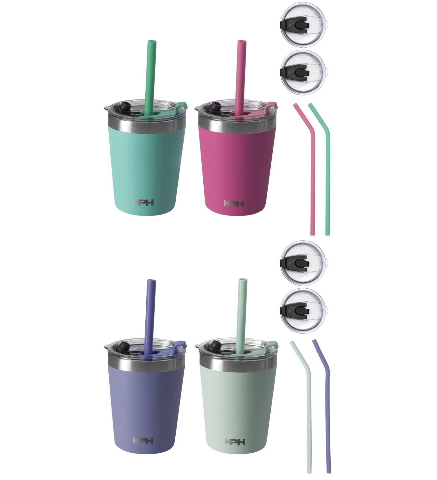Klickpick Home Kids Cups Set - 8.5oz Stainless Steel Tumbler with Straws, Lids & Insulation - Stackable Toddler Baby Straw Cup in Pink, Teal, Purple & Green - Buy Online on GoSupps.com