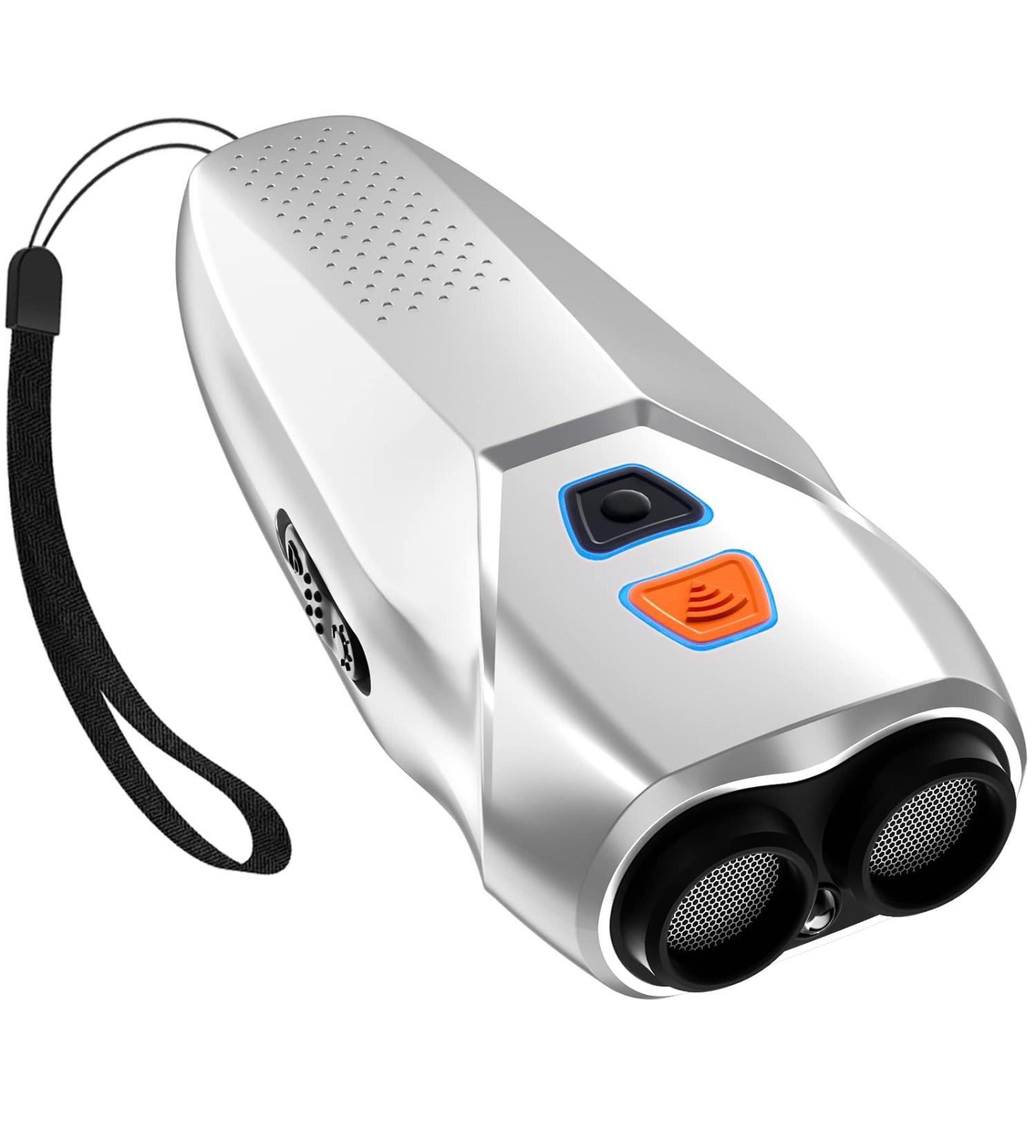 Dual Sensor Anti Barking Device with Training Modes | Ultrasonic Dog Barking Deterrent with LED Flashlight | Rechargeable Silver - Buy Online on GoSupps.com