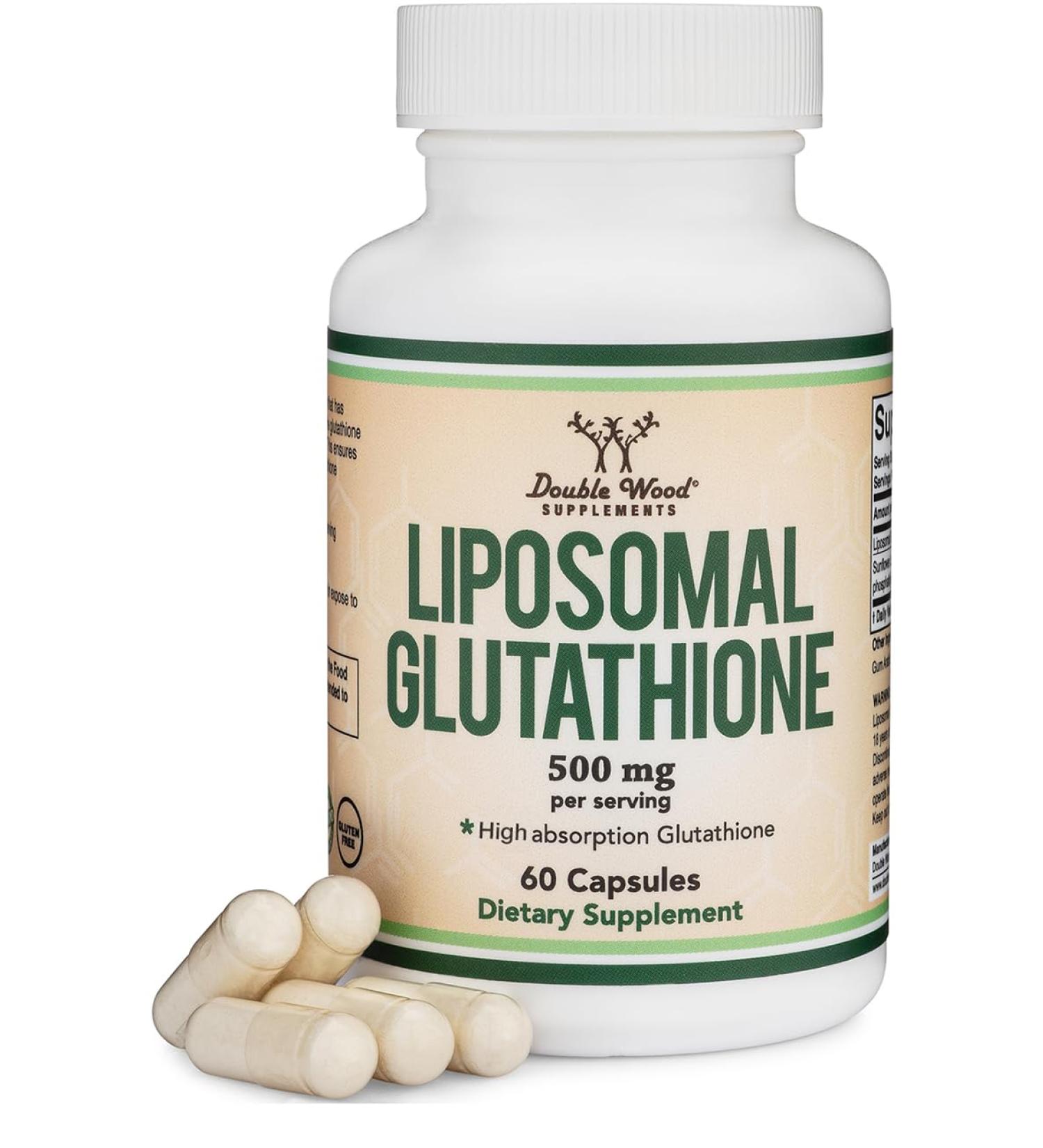 Liposomal Glutathione Supplement 500mg per Serving 60 Capsules (Vegan Safe Non-GMO) Max Absorption Liposomal Glutathione with Genuine Smell and Taste by Double Wood - Buy Online on GoSupps.com
