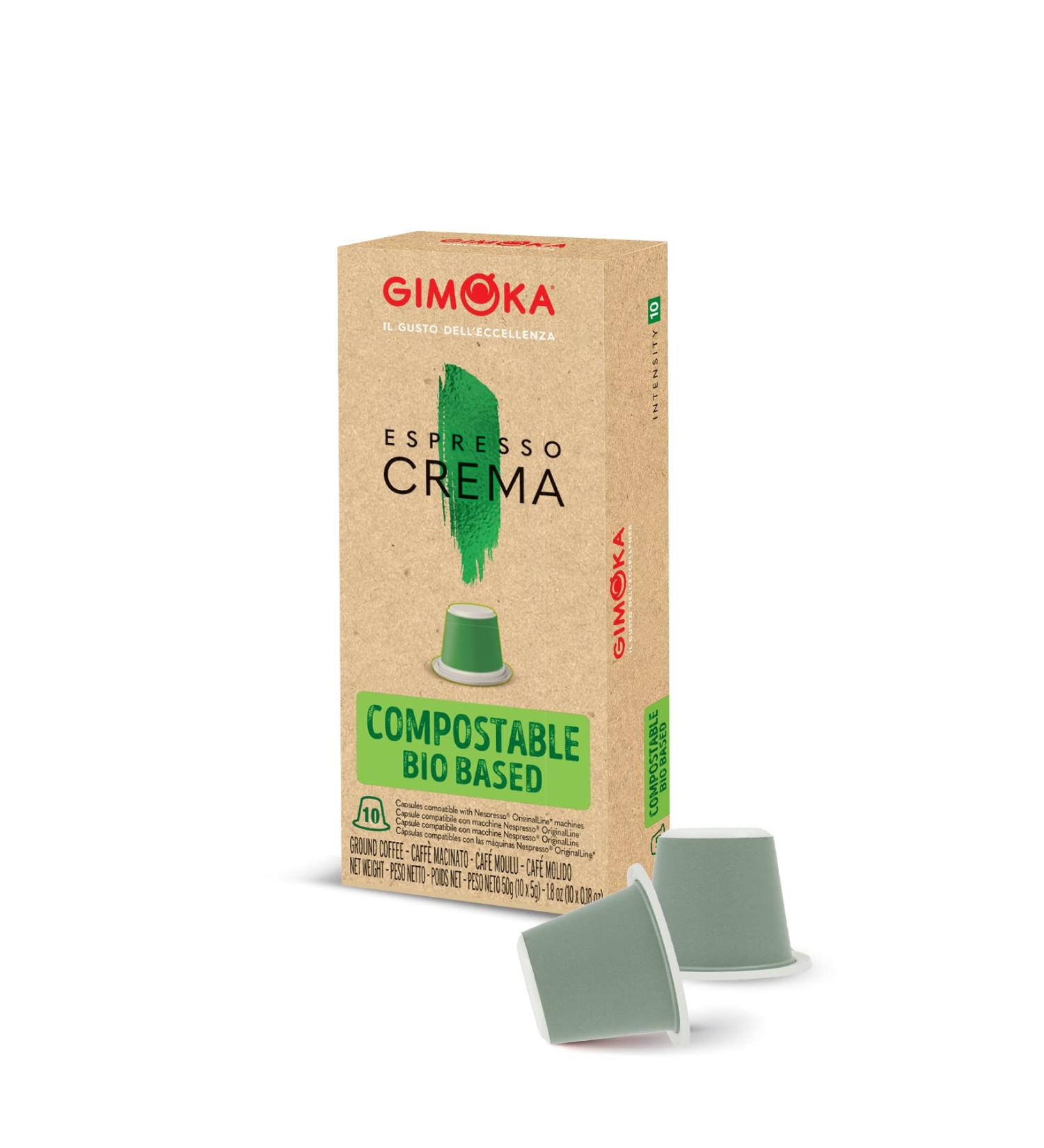 Gimoka Espresso Crema Blend Intensity 10-100 Capsules Compostable and Biodegradable - Compatible with Nespresso* Home Coffee Machines - Made in Italy (Pack of 10 x 10) - Buy Online on GoSupps.com