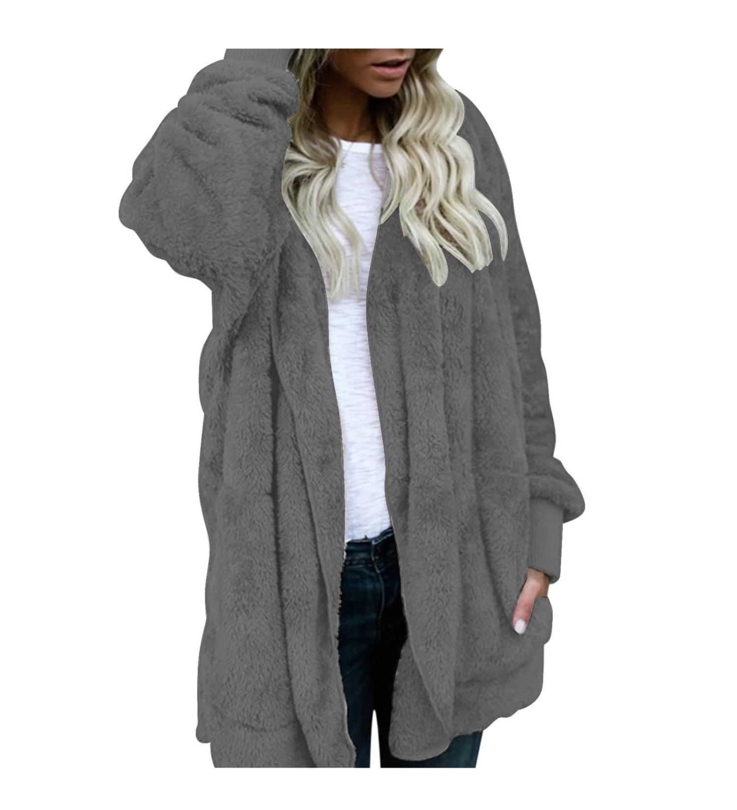 Hanxiulin Women's Plush Fleece Jacket | Cozy Winter Coat in Dark Gray | 3XL Warm Sweater & Long Cuddly Outerwear - Buy Online on GoSupps.com