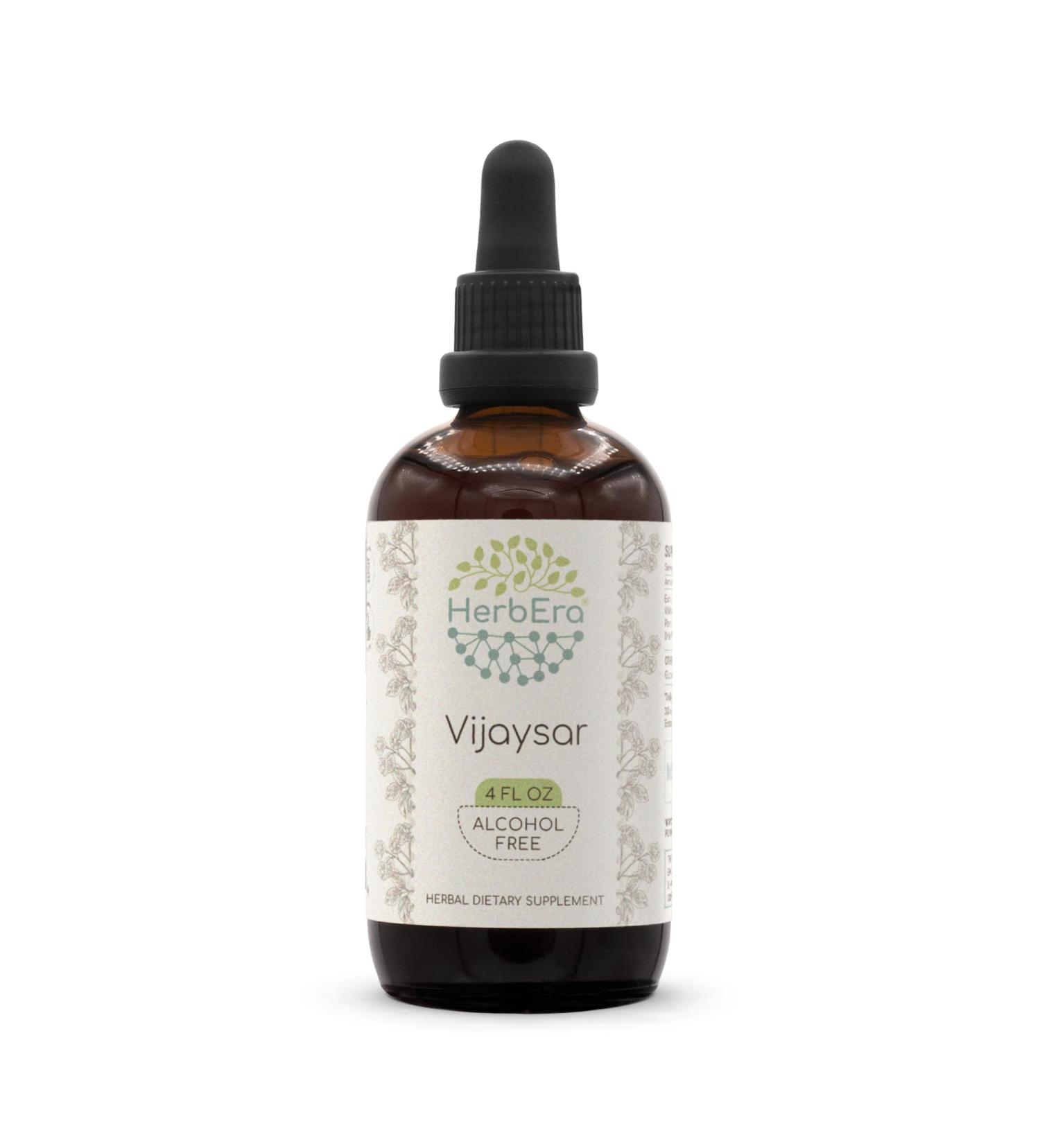 HerbEra Vijaysar B120 Alcohol-Free Herbal Extract Tincture, Concentrated Liquid Drops Natural Vijaysar (Indian Kino, Pterocarpus Marsupium) Dried Bark (4 fl oz) 4 Fl Oz (Pack of 1) - Buy Online on GoSupps.com
