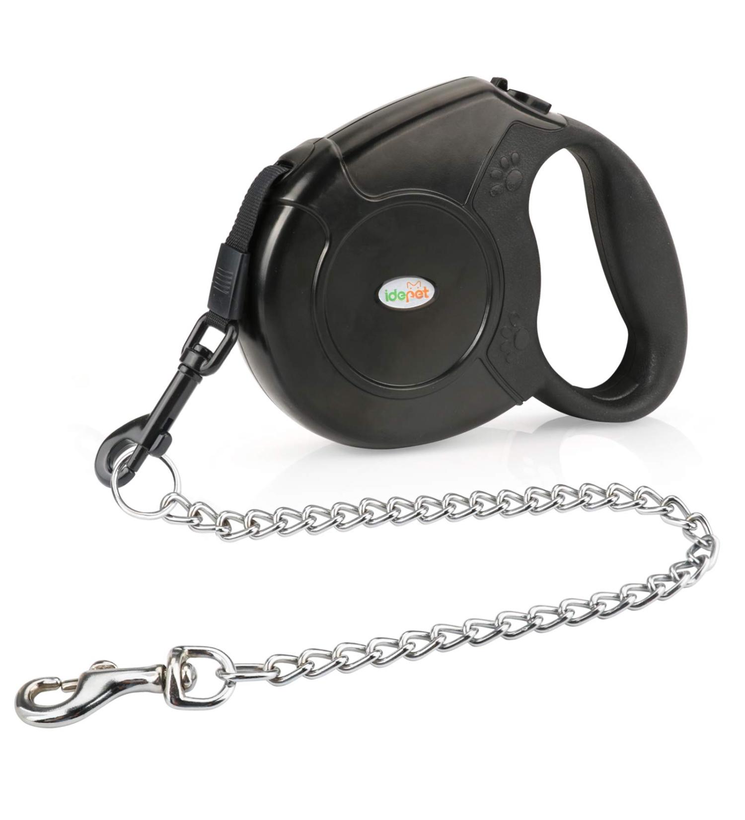 Idepit Heavy Duty Retractable Dog Leash | Anti-Chewing Steel Chain | 360 Tangle-Free | Small & Medium Dogs | 16ft | Black - Buy Online on GoSupps.com