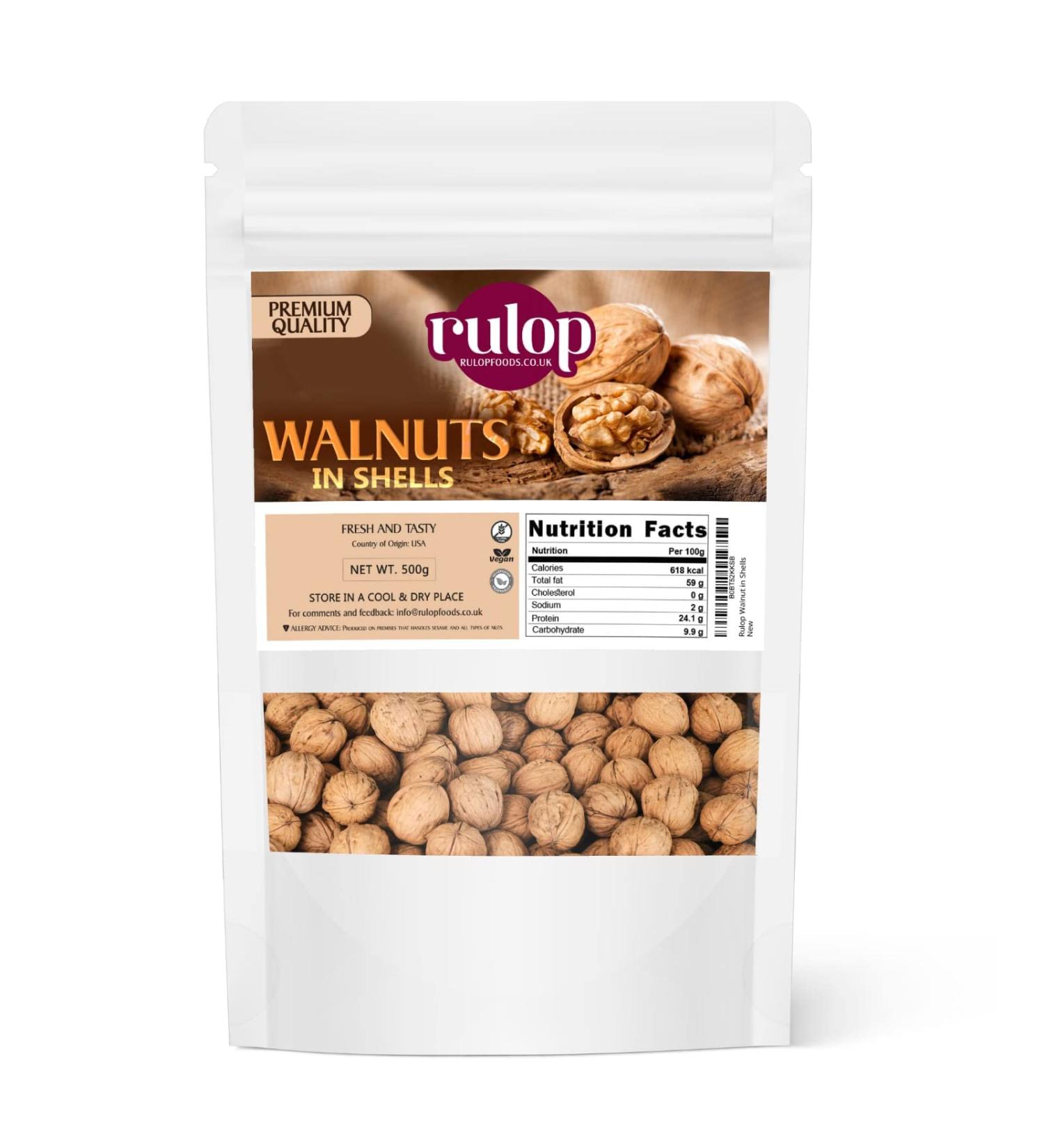 Rulop Walnuts in Shells 500g Chilian Walnuts Vegan and 100% Natural Packed in a Resealable Pouch to Maintain Freshness - Buy Online on GoSupps.com