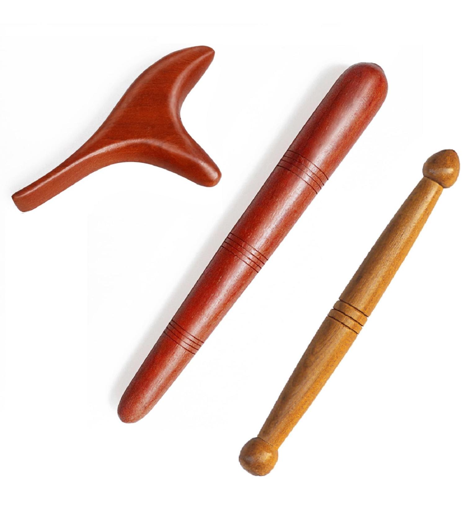Premium Wood Massage Set | 3PC Gua Sha & Trigger Point Massage Tools for Neck Shoulders Hands & Feet - Buy Online on GoSupps.com