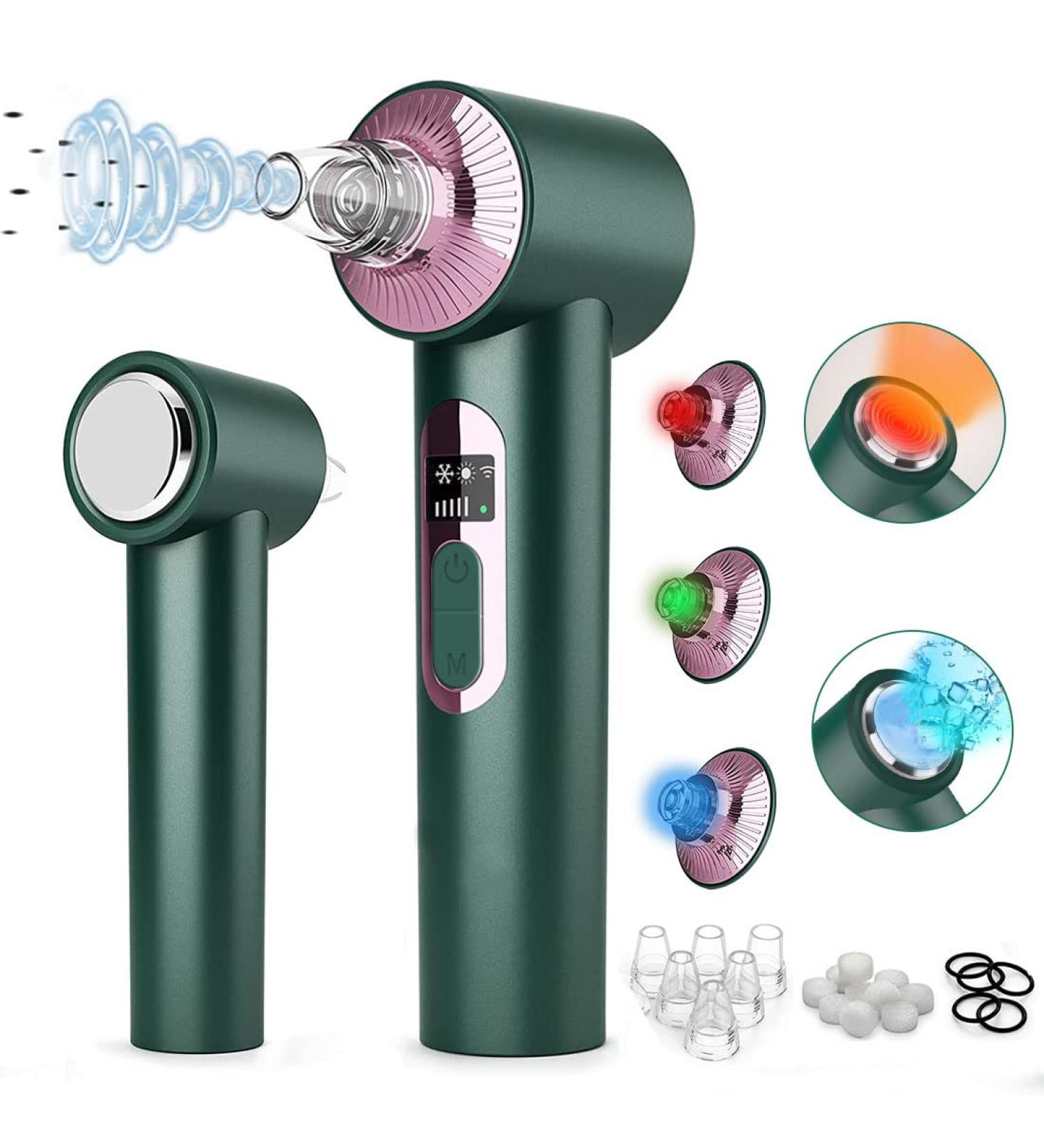 Blackhead Remover Vacuum with Hot Cold Compress | Electric Pore Suction Tool with Light Therapy | Acne Pimple Extractor and Facial Cleanser - Buy Online on GoSupps.com