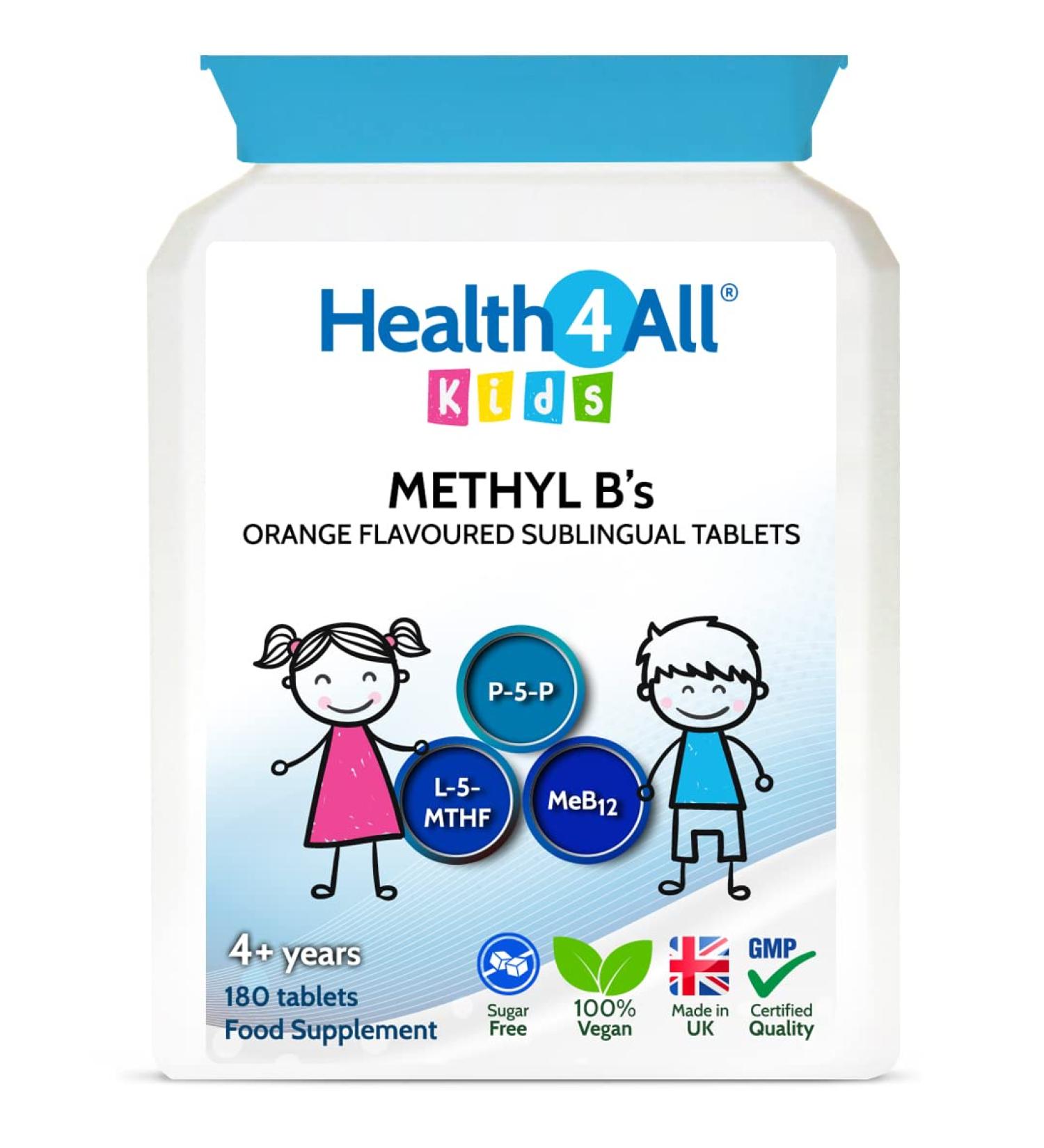 Health4All Kids Methyl B's 180 Tablets - Stress & Mood Support for Children - Vegan Sublingual B12, 5-MTHF, B6 - 180 Count - Buy Online on GoSupps.com