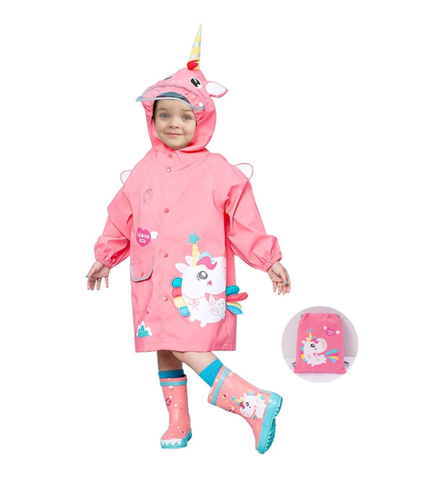 Barakara Kids Rain Poncho | Waterproof Toddler Rain Suit | Lightweight Reusable Hooded Jacket | Reflective Safety | Pink B S - Buy Online on GoSupps.com