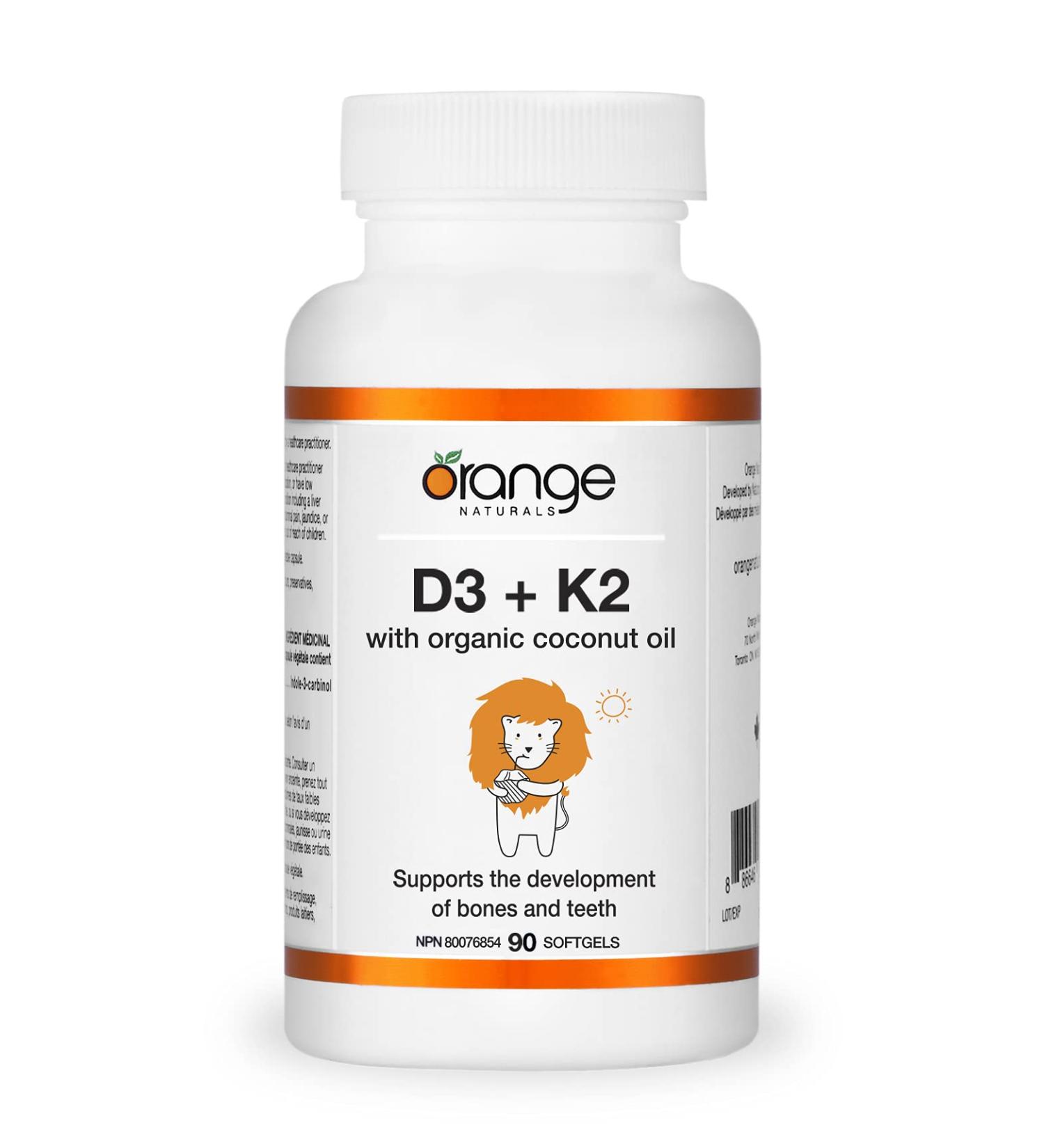 Orange Naturals - Vitamin D3+K2-90 Softgels - With Organic Coconut Oil - Support Bone & Teeth Health Reduce Osteoporosis Maintain Muscle Enhanced Absorption & Prevent D Deficiency Cholecalciferol 90 count (Pack of 1) - Buy Online on GoSupps.com