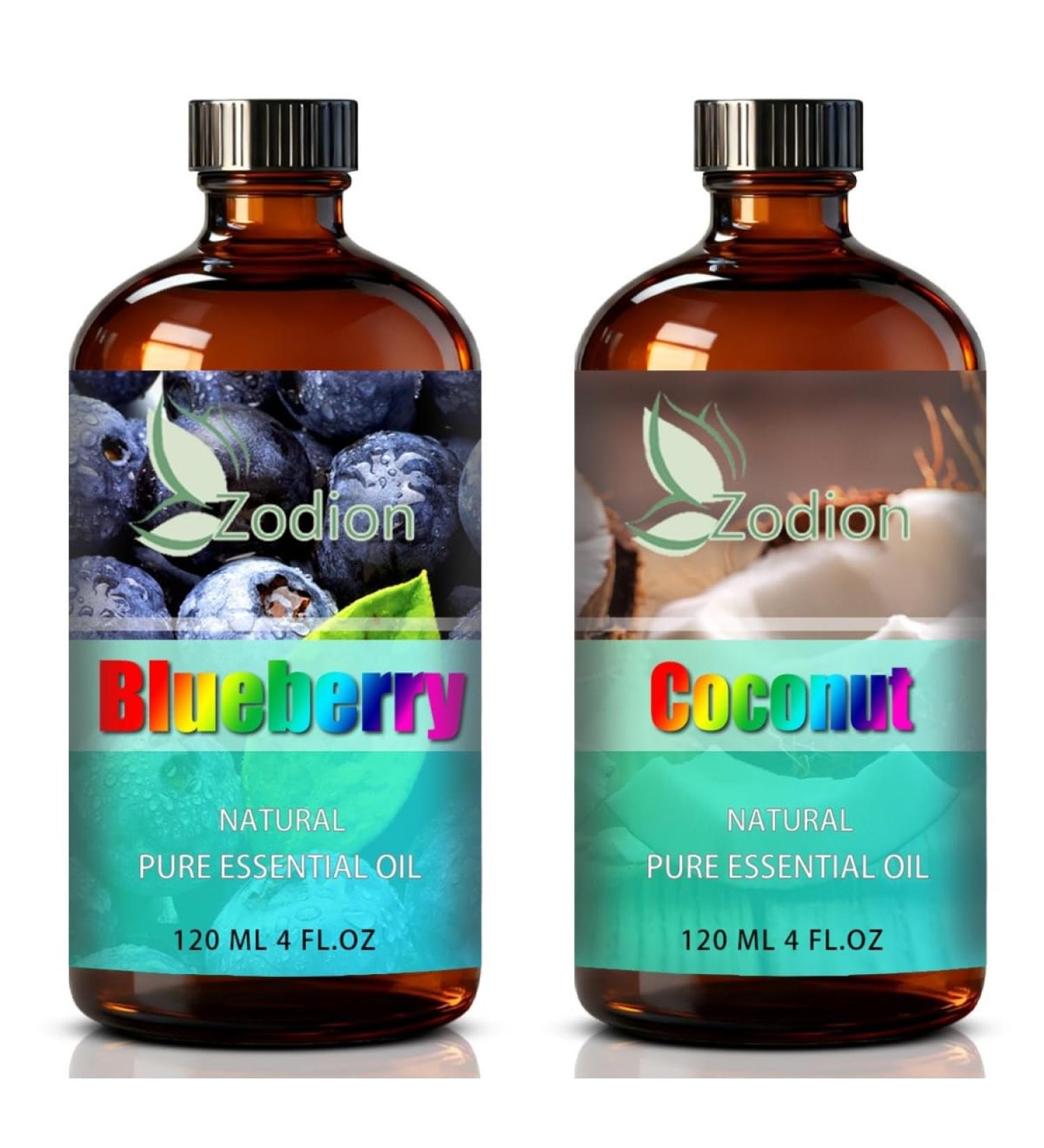 Coconut Essential Oil 4 Fl Oz and Blueberry Essential Oil 4 Fl Oz - ZODION Coconut & Blueberry Oil for Diffuser Aromatherapy Home Fragrance Skin & Hair Care DIY Candle & Soap Making Yoga - Buy Online on GoSupps.com