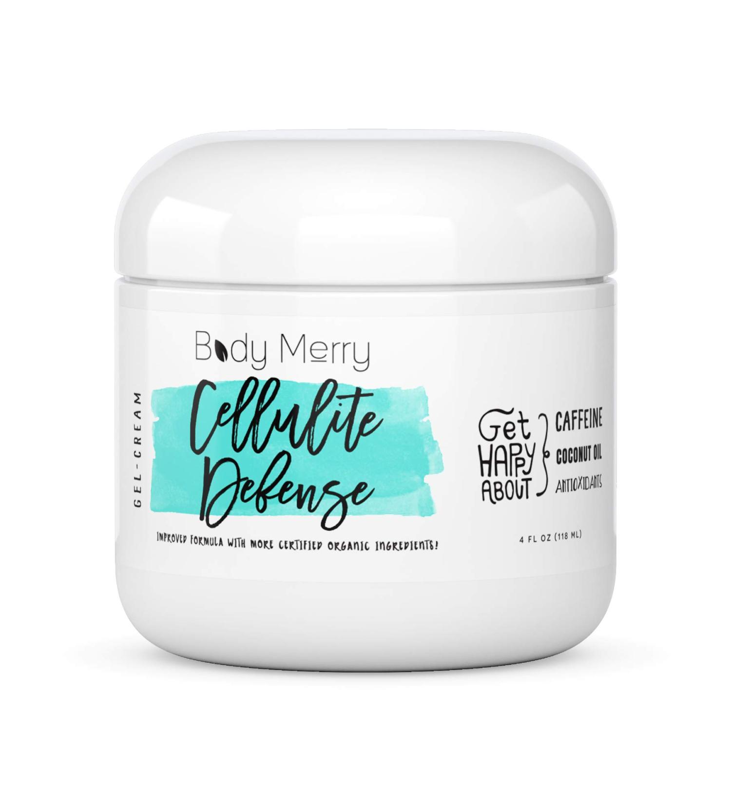 Body Merry Cellulite Defense Gel-Cream - Firm & Tone Skin with Natural Caffeine, Coconut Oil & Peppermint - 4oz - Buy Online on GoSupps.com