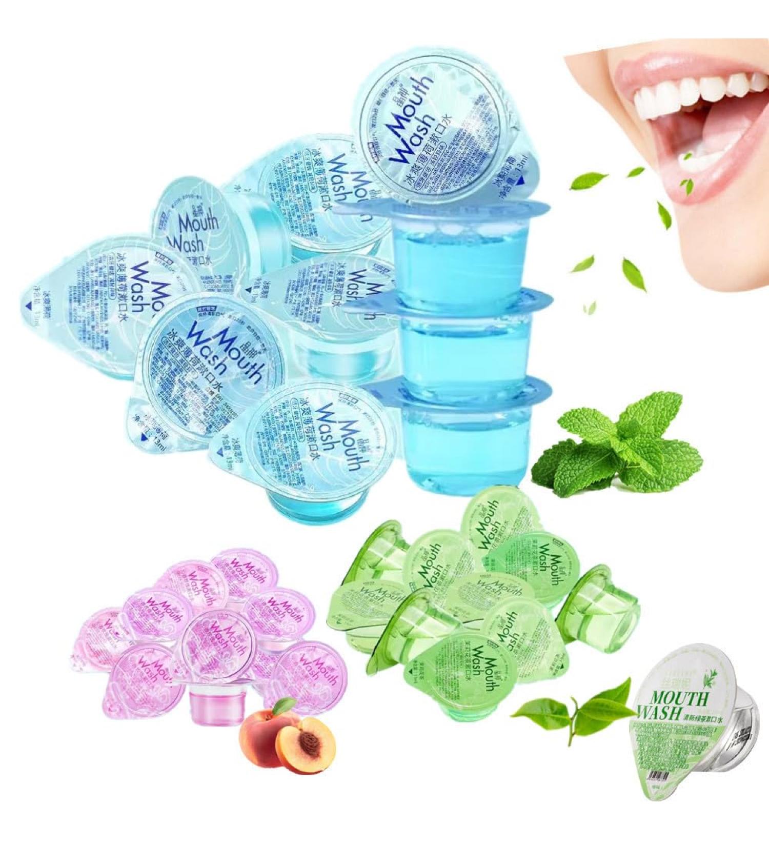 Lot de 30 bains de bouche portables en gel e - P che + menthe + th - Nettoyage buccal - Rafra chit l'haleine - 30 pi ces/lot - Approvisionnement d'un mois - Haleine fra che - limine la mauvaise - Buy Online on GoSupps.com