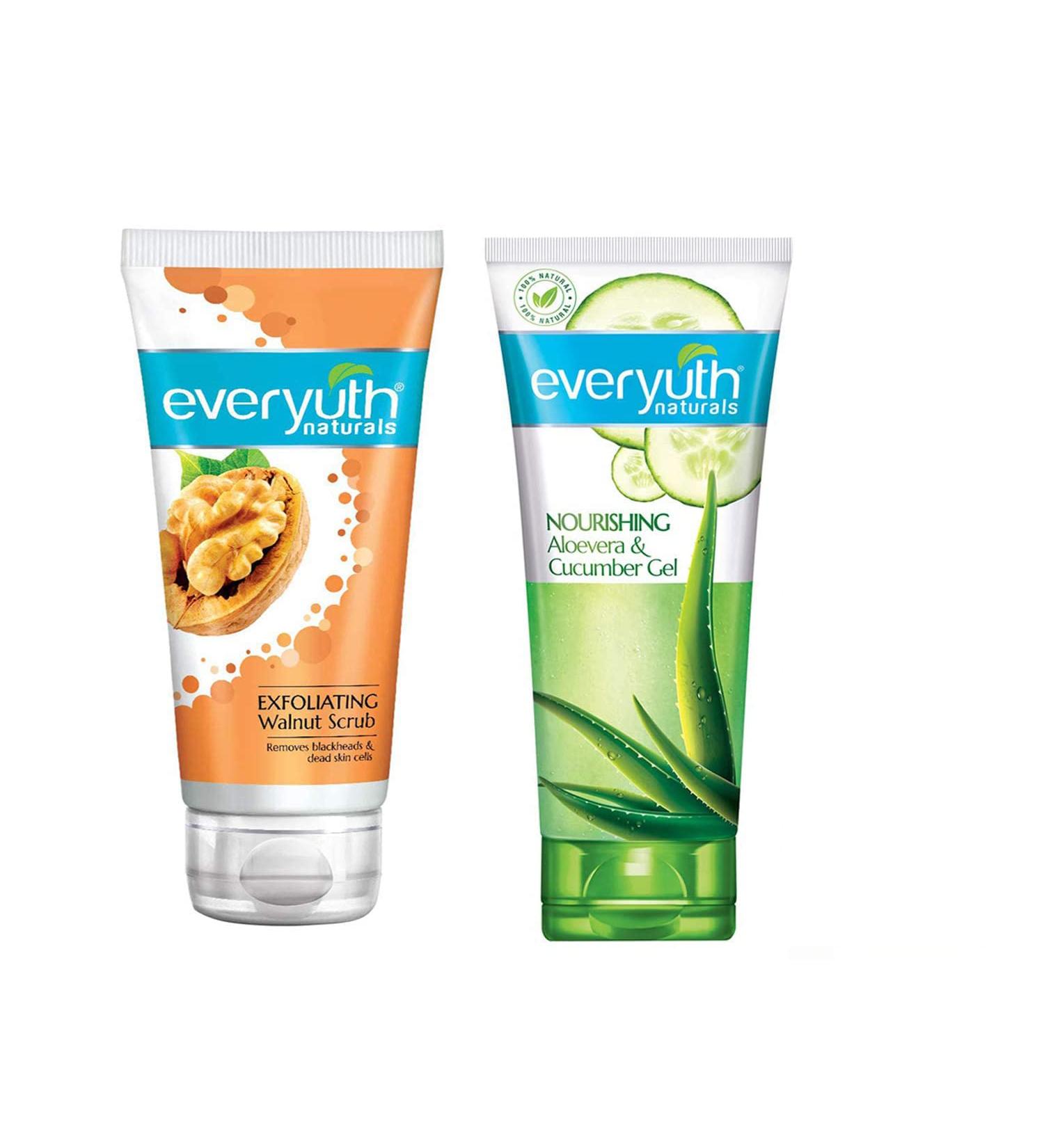 Everyuth Exfoliating Walnut Scrub 100gm and Nourishing Aloe Vera & Cucumber Gel 100gm Combo Pack