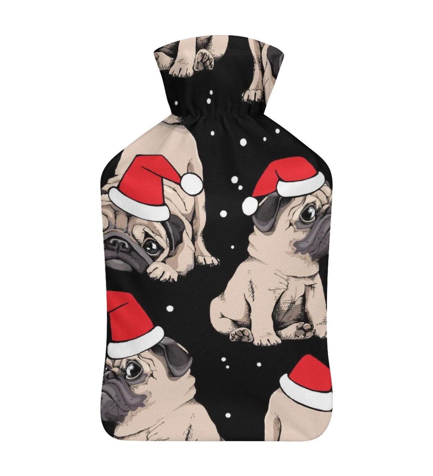 Buy Cartoon Pug Hot Water Bottle with Plush Cover - Bed Bottle Hand Warmer for Adults & Kids | 26.5x15.3cm - International Shipping Available - Buy Online on GoSupps.com