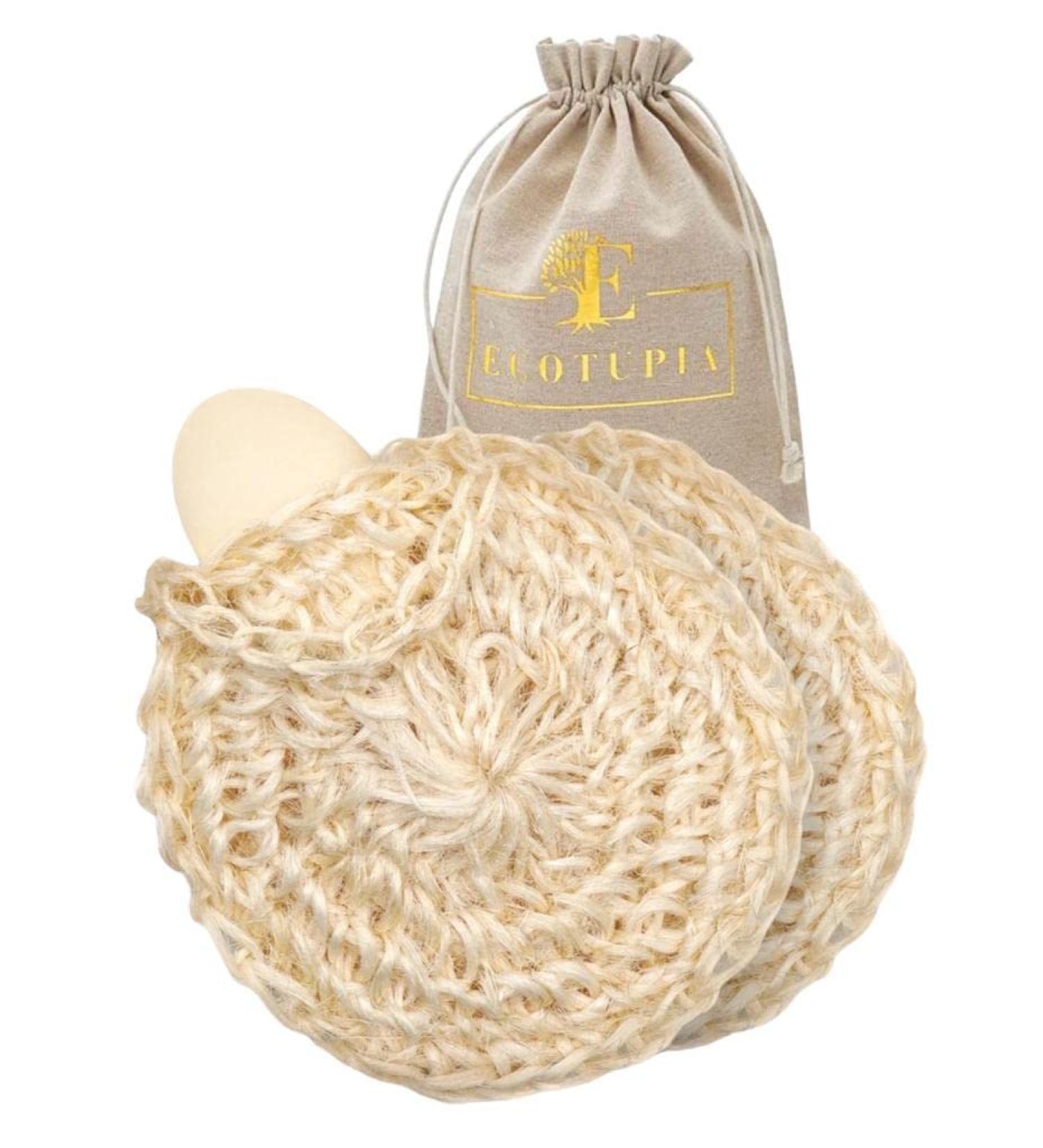 Turkish Style Sisal Loofah 2-Pack - Handwoven Agave Fiber Shower Sponge - Large Exfoliating Body Scrubber with Soap Pocket & Loop - Organic Vegan Bath Accessories - Buy Online on GoSupps.com