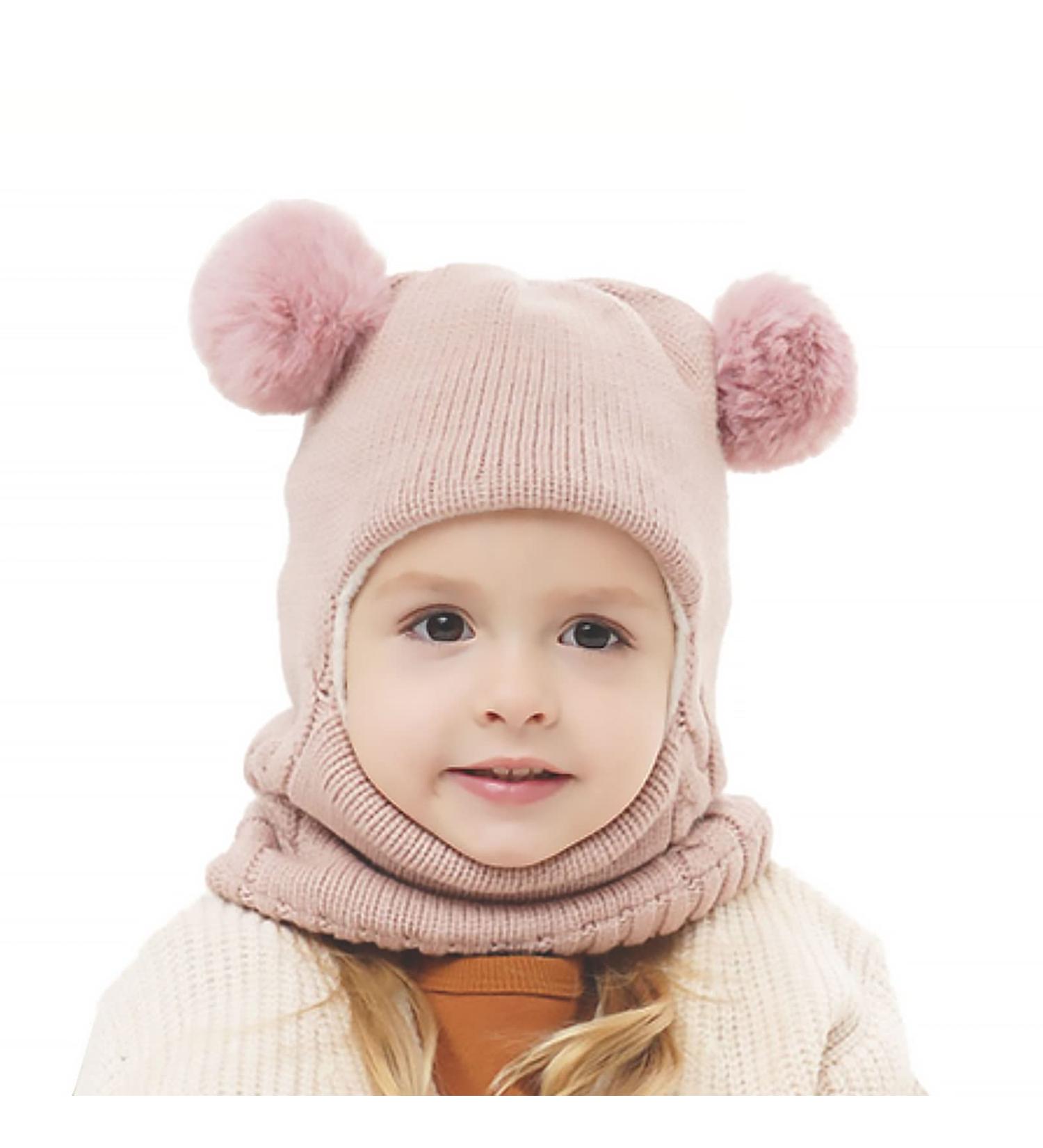 Vivi Idea Girls Slide Shaw Haube Balaclava | Fleece Wool Knit Winter Hat 4-12 Years - Pale Pink - Buy Online on GoSupps.com