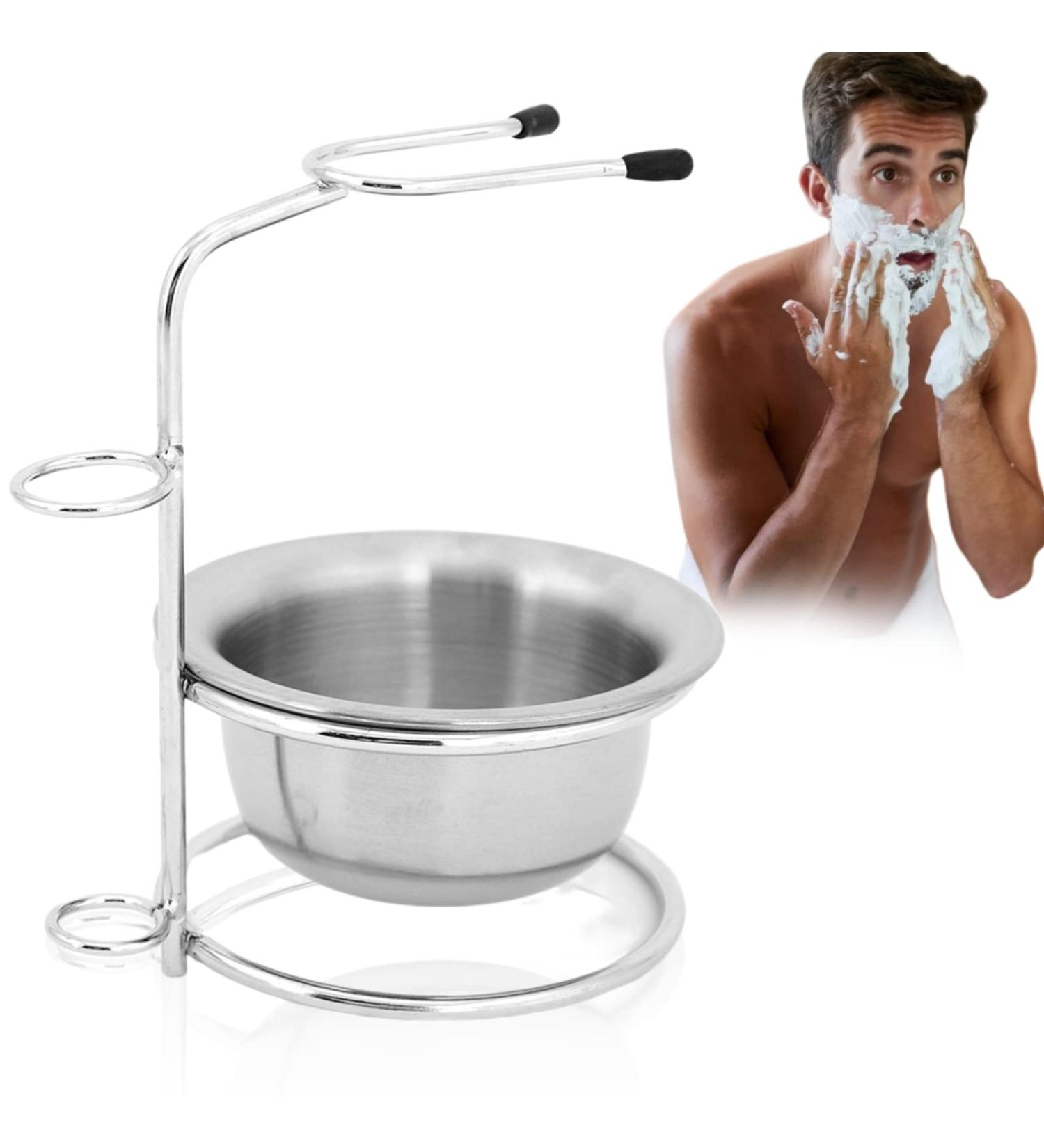 Premium Stainless Steel Shaving Brush Holder | Complete Beard Care Set for Men - Razor Brush & Soap Bowl Included - Buy Online on GoSupps.com