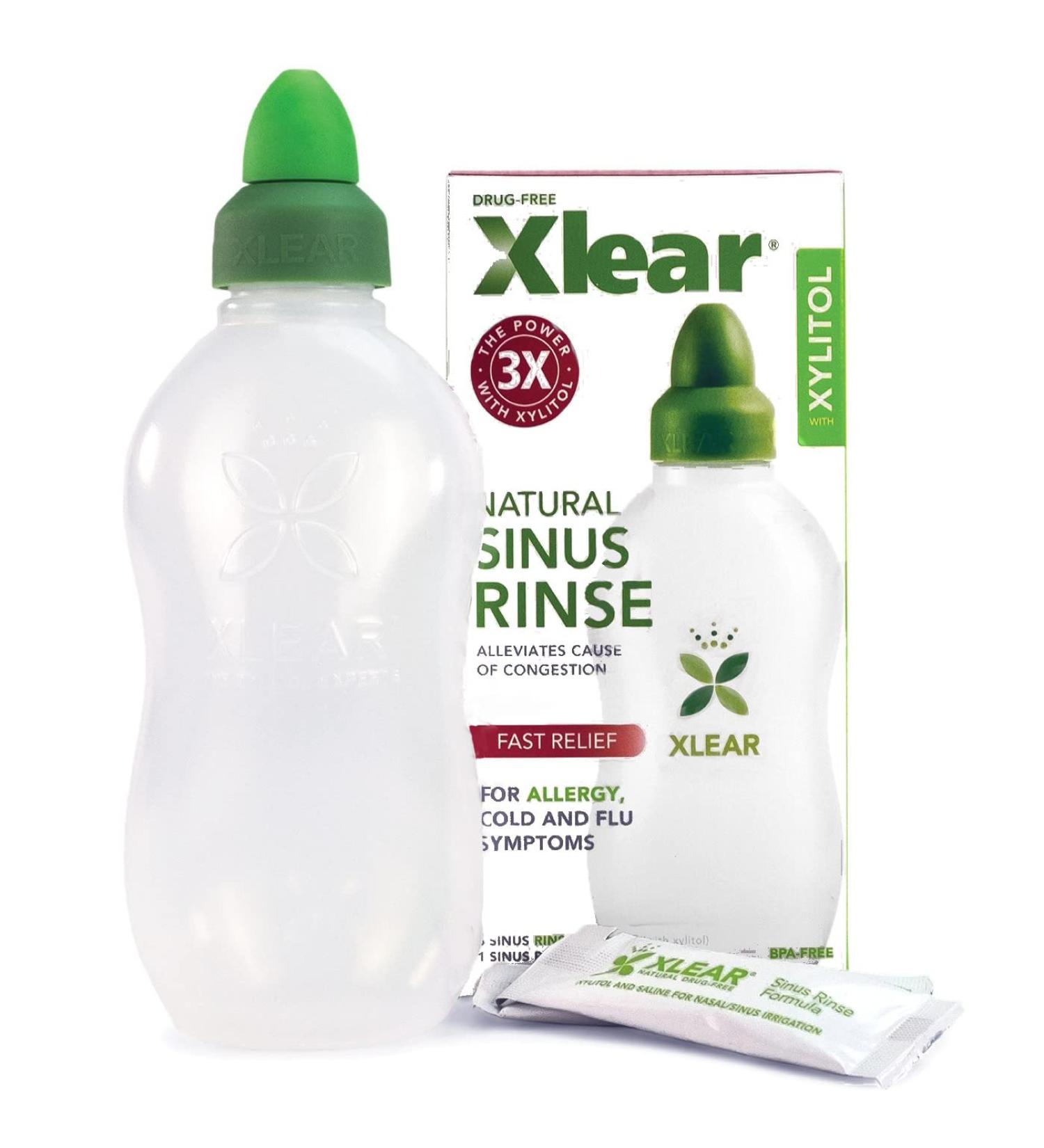 Xlear Nasal Rinse System with Xylitol - Natural Saline Neti Pot for Fast Sinus Pressure Relief | 3 Rinse Bottles - Shop Internationally - Buy Online on GoSupps.com