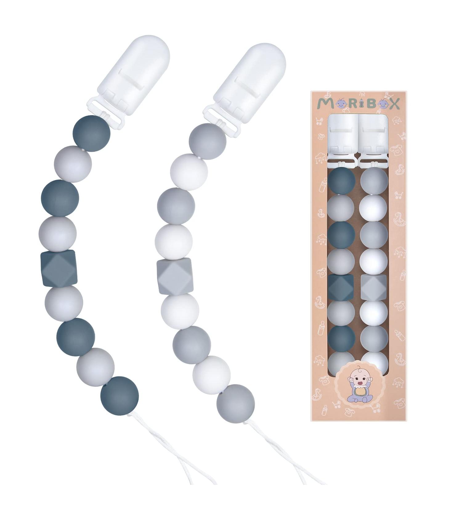 Pacifier Clip for Baby Boys and Girls Birthday Gift 2 Pack Gray