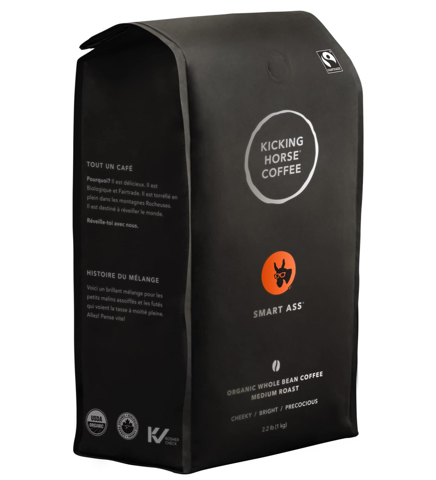 Kicking Horse Coffee Smart Ass Medium Roast Whole Bean 2.2lb - Organic Fairtrade Kosher - Buy Online on GoSupps.com
