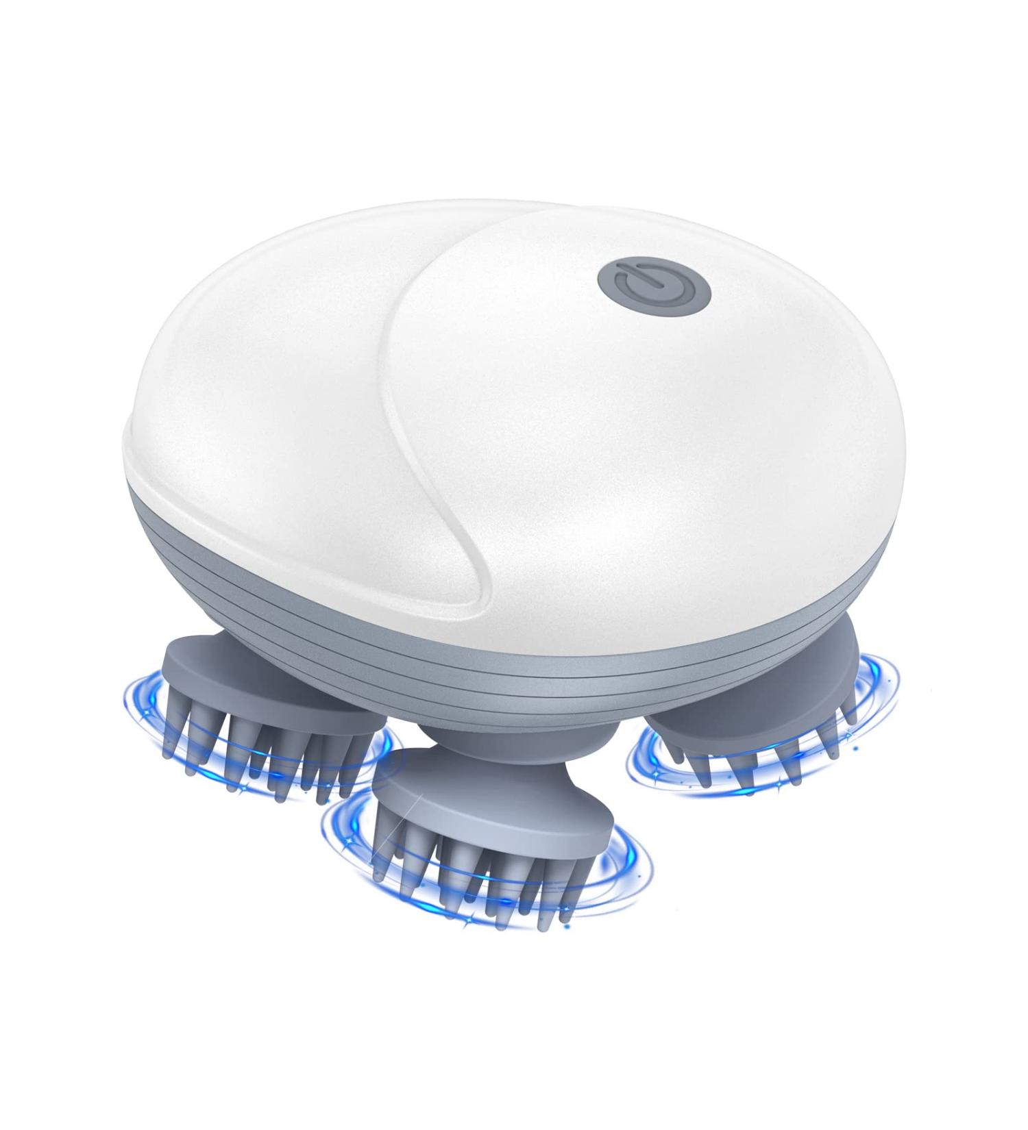 Ankilo Electric Head Massager - Wireless Scalp & Full Body Massage Device with 4 Interchangeable Kneading Heads | IPX7 Waterproof | Ideal for Cats & Dogs | Promotes Hair Growth - White/Gray - Buy Online on GoSupps.com