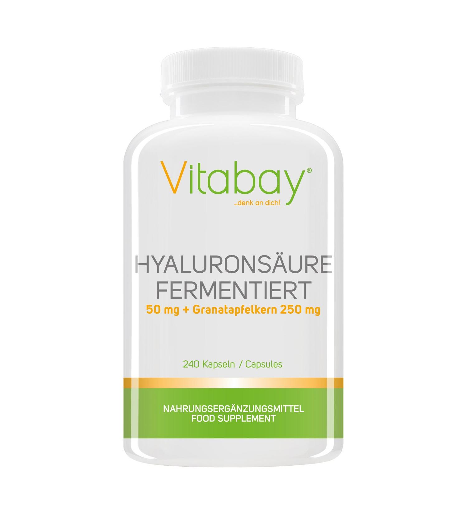 Vitabay Fermented Hyaluronic Acid 50 mg with Pomegranate Seed 250 mg 240 Capsules | Premium Quality Made in Germany - Buy Online on GoSupps.com