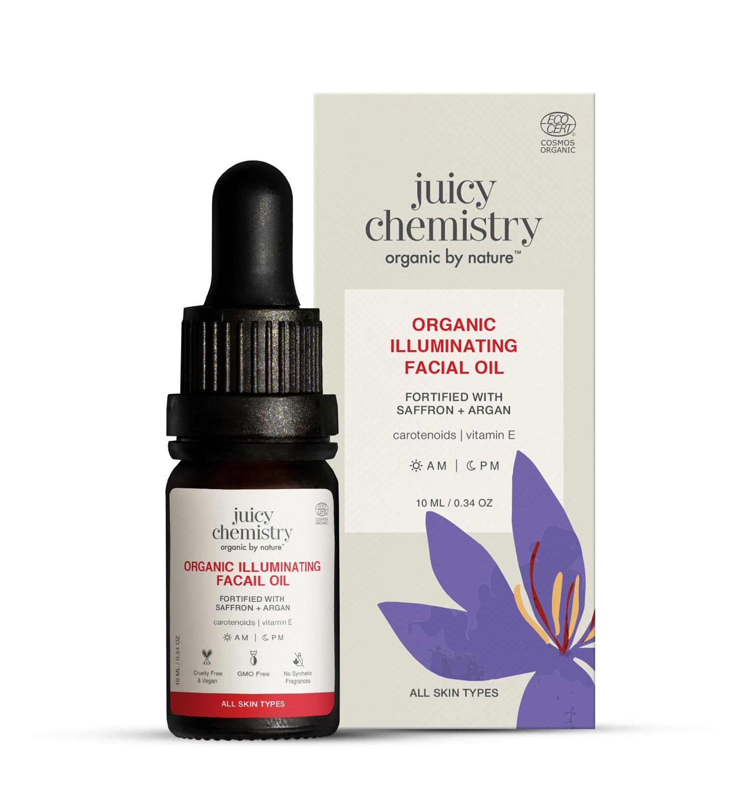Juicy Chemistry - Organic & 100% Natural Facial Oil for Women with Moisturizing Skin Repair w/Saffron & Red Raspberry (10ml) Earthy 1 Count (Pack of 1) - Buy Online on GoSupps.com