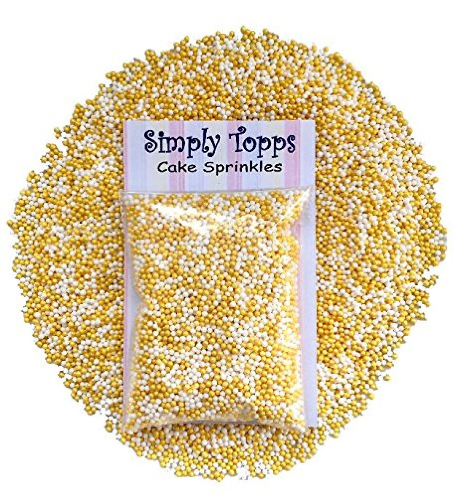 Ivory & Gold Mini Sugar Balls 30g (approx 1mm diameter) for cake or cupcake decorations