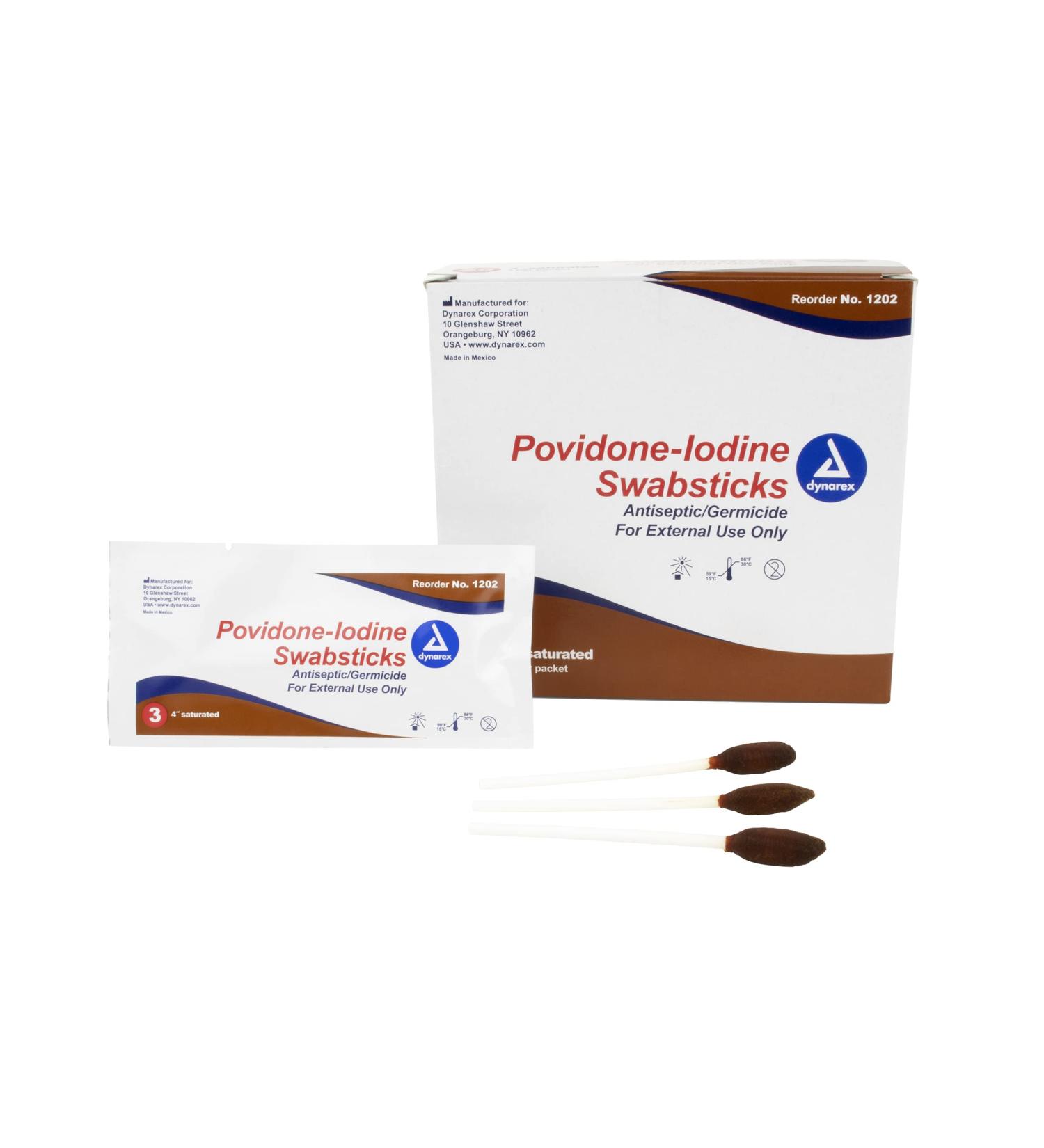 Dynarex Povidone Iodine Swabsticks - Antiseptic Skin Preparation - 25 Foil Packets - Buy Online on GoSupps.com